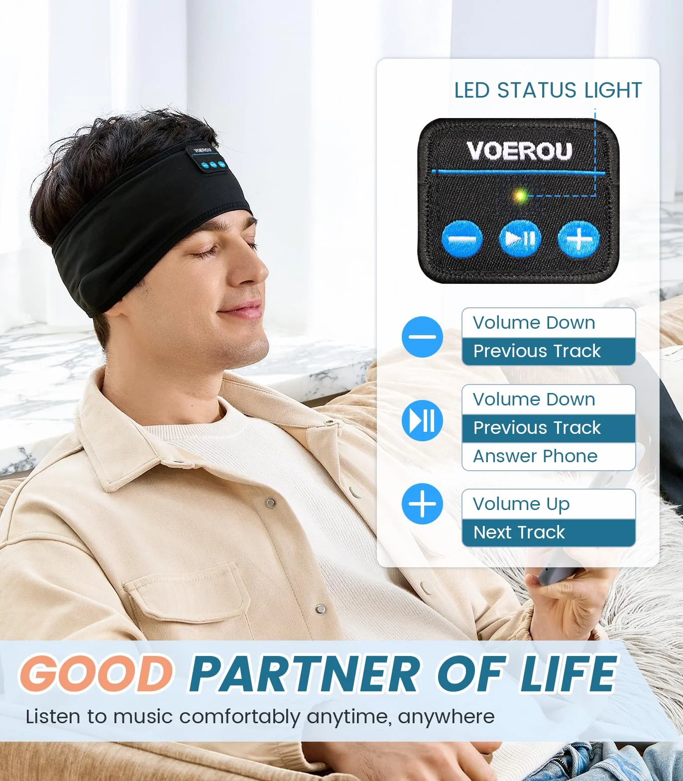Voerou Sleep Headphones sportowe słuchawki z ultracienkimi głośnikami stereo HD do spania, treningu, joggingu, jogi, bezsenności, podróży