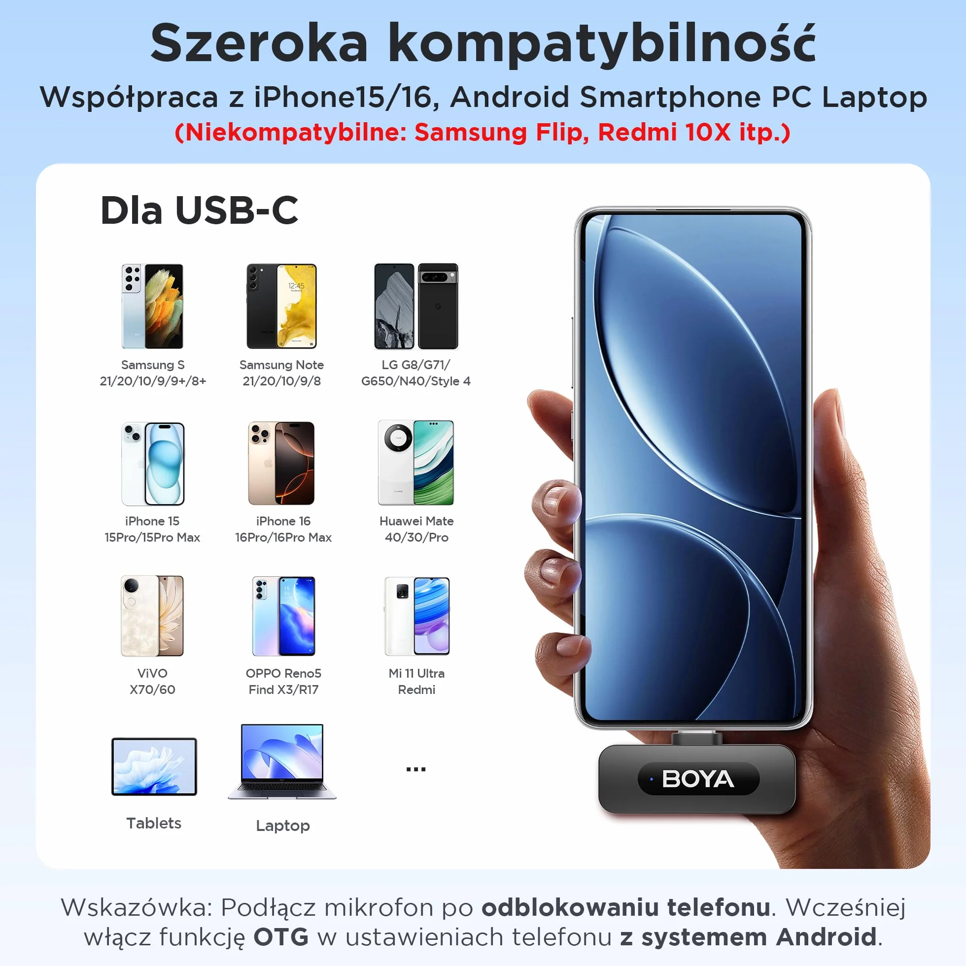 Boya BY-V10 Bezprzewodowy mikrofon USB-C, mini, z redukcją szumów, kompatybilny ze smartfonem z systemem Android, ze złączem typu C, laptopem, do YouTube, podcastów, Facebooka, nagrywania vlogów
