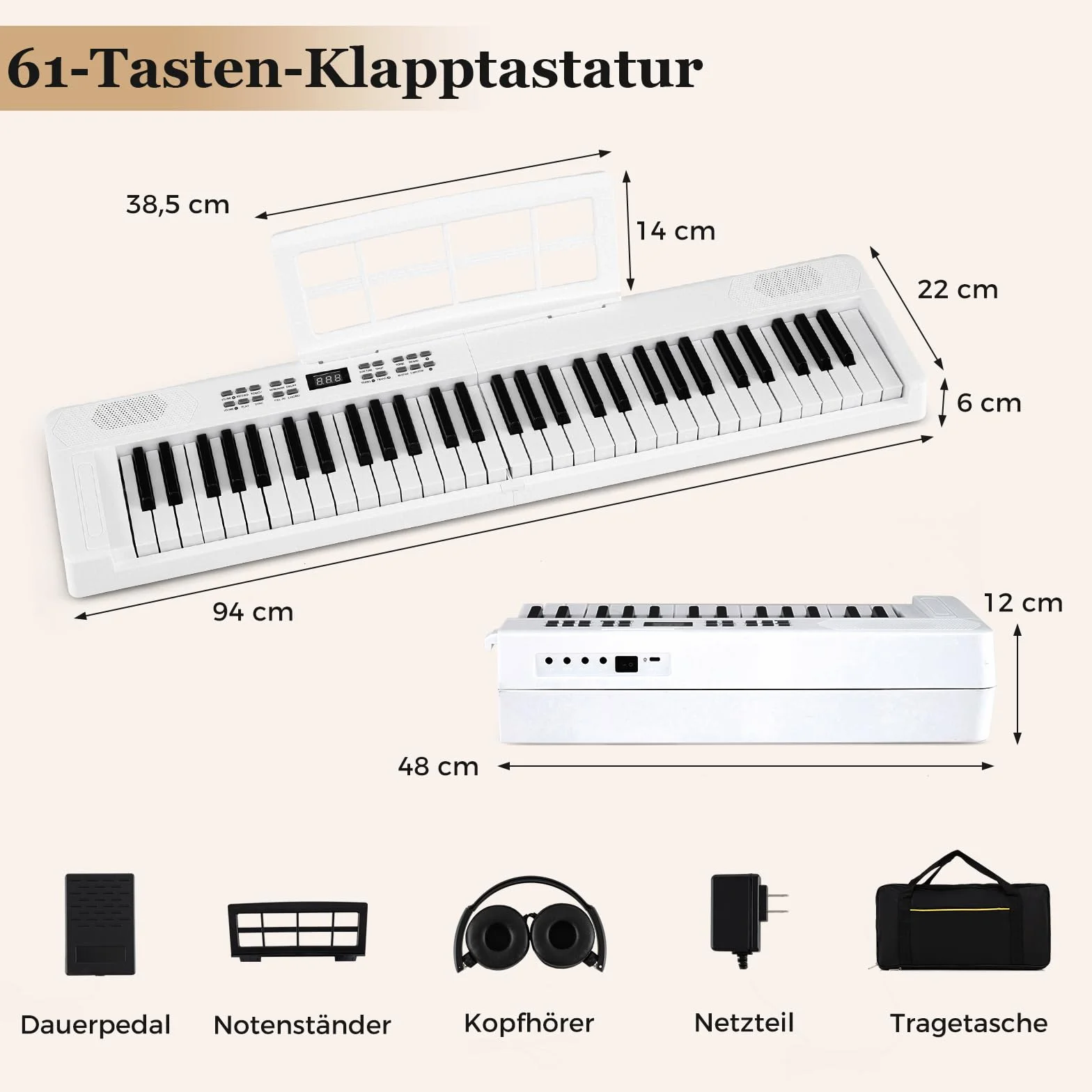 COSTWAY Klawiatura Piano 61 przycisków, składane pianino cyfrowe z funkcją MIDI i dzielenia, 128 dźwięków i rytmów, przenośne pianino ze słuchawkami i pedałem Sustain, pianino elektryczne dla