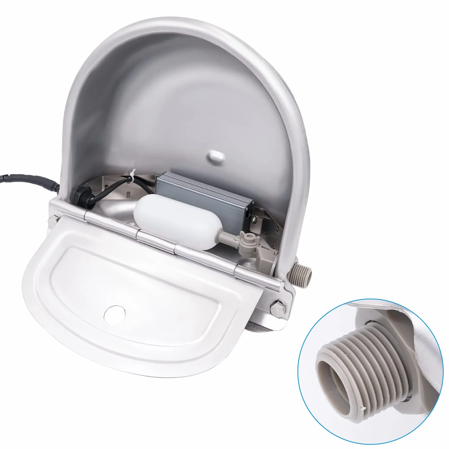 Automatycznie podgrzewana miska na wodę ze stali nierdzewnej z zaworem pływakowym 24 V, 80 W koryto na wodę dla zwierząt, bydła, psów, koz, świń, koni