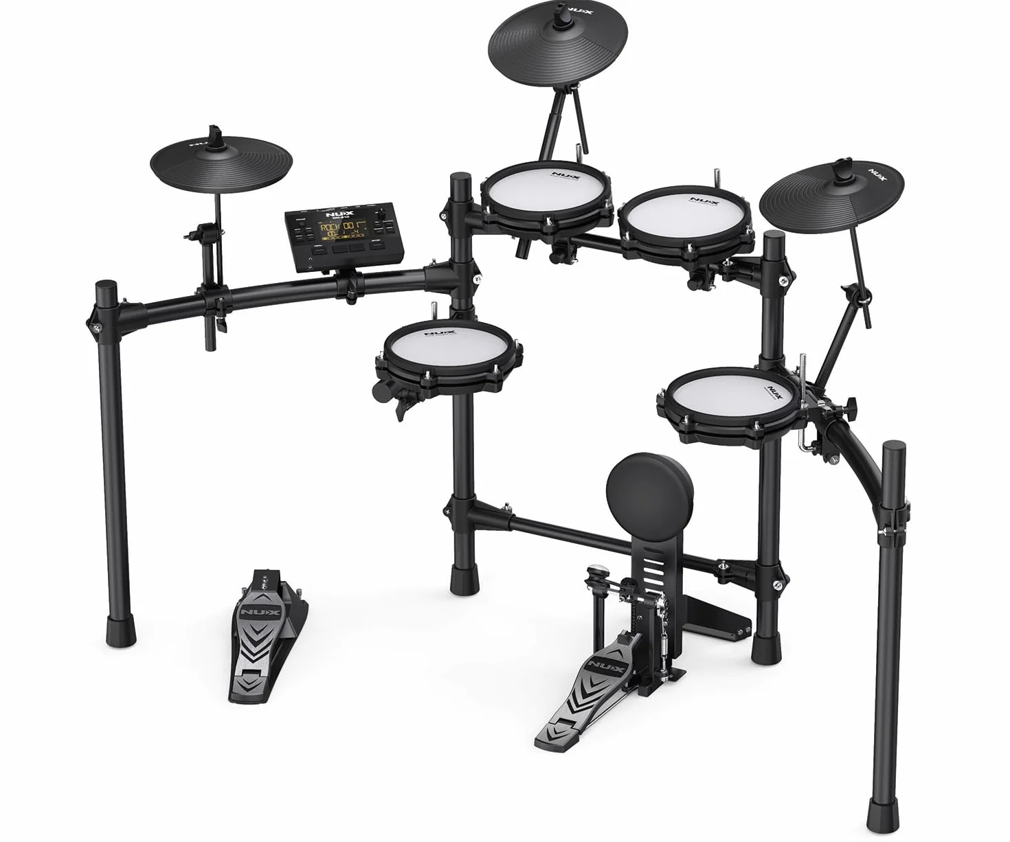 NUX DM-210 cyfrowy zestaw perkusyjny, cyfrowy zestaw perkusyjny z głowicami z siateczki (technologia Dual-Trigring, Aux-In, Bluetooth, funkcja Coach, port USB do MIDI i SoundLibrary, wyjście