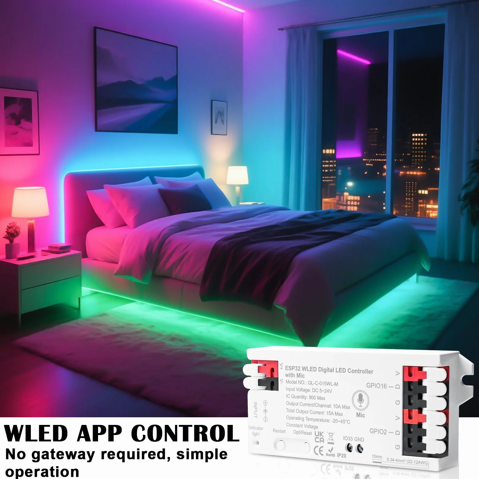 ESP32 WLED kontroler LED adresowalny z mikrofonem do NeoPixel WS2812B WS2811 SK6812 DC5-24V RGB RGBW