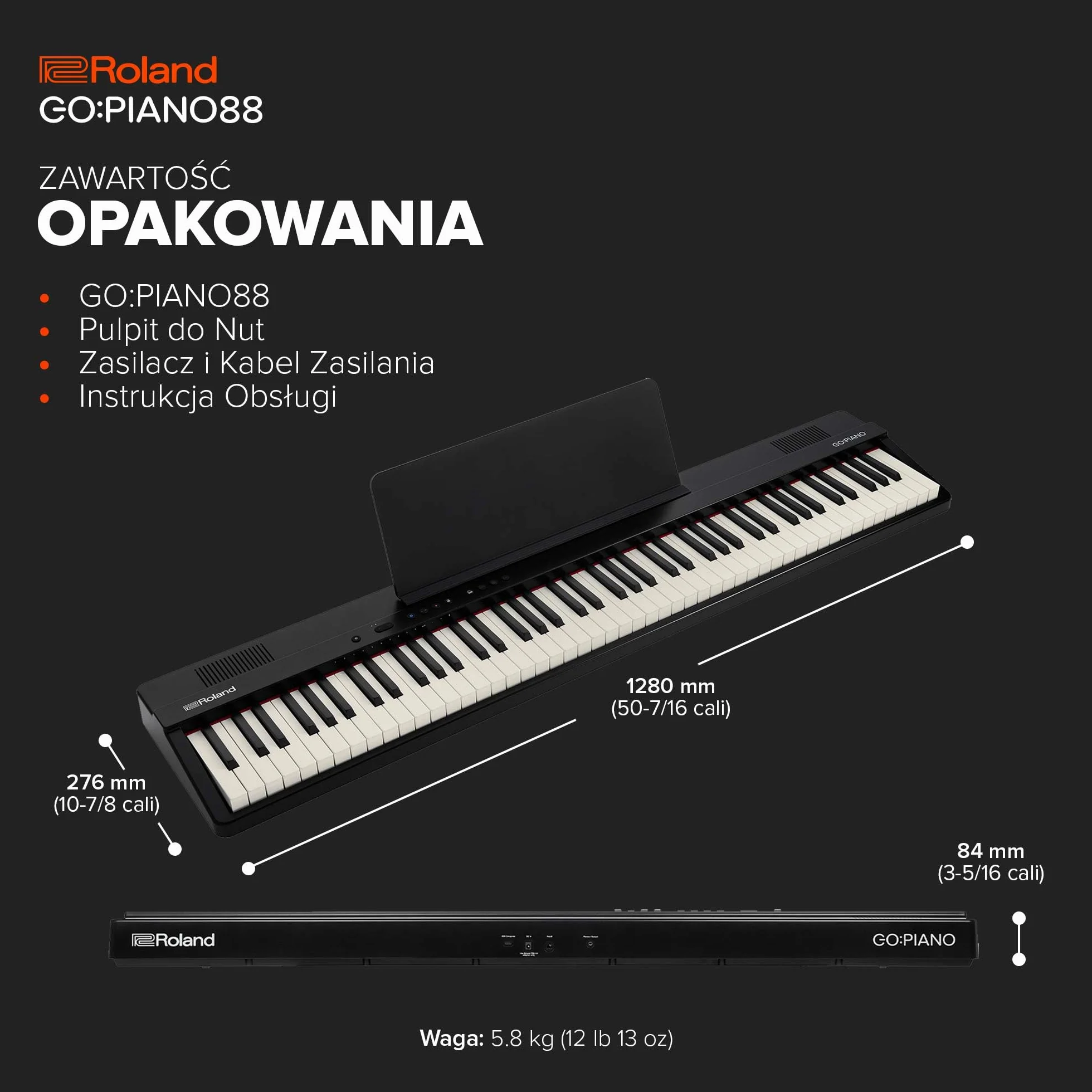 Roland GO:PIANO88 | Przenośne Pianino Cyfrowe 88-Klawiszowe dla Początkujących | Najwyższa Wydajność | Lekka Konstrukcja | Zaawansowane Funkcje Edukacyjne | Zasilanie Bateryjne