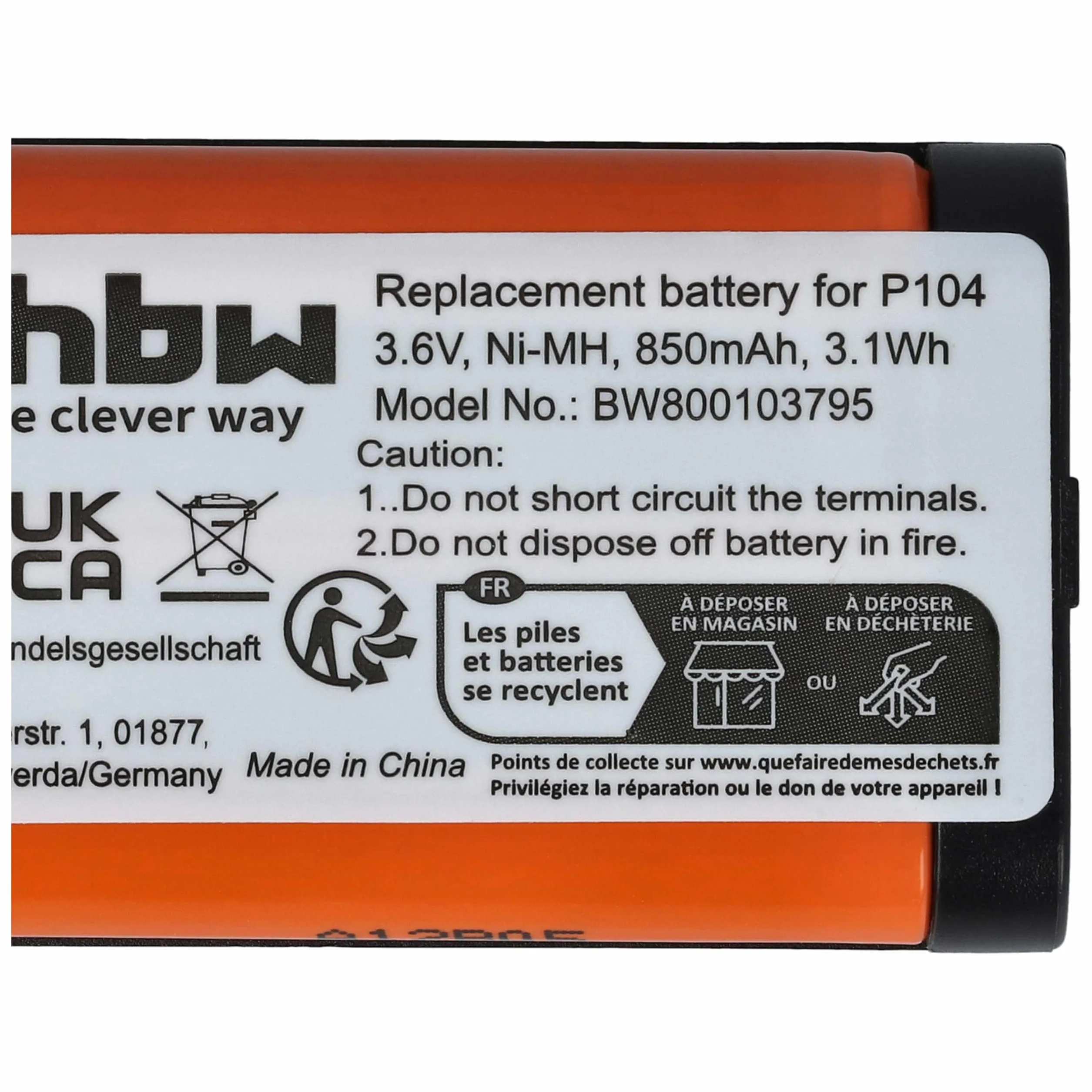 vhbw 1x NiMH akumulator 850 mAh (3,6 V) pasuje do bezprzewodowego telefonu stacjonarnego Panasonic KX-TG2336S, KX-TG2343, KX-TG2343P, KX-TG2343W, KX-TG2344, KX-TG234B