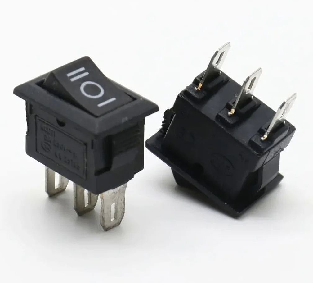 Mini przełącznik kołyskowy 9 x 13 mm, przełącznik, 3-pinowy 250 V 3 A AC/DC, (6 V 9 V 12 V 24 V 125 V) czarny prostokątny, 3-biegunowy wł./wył./wł