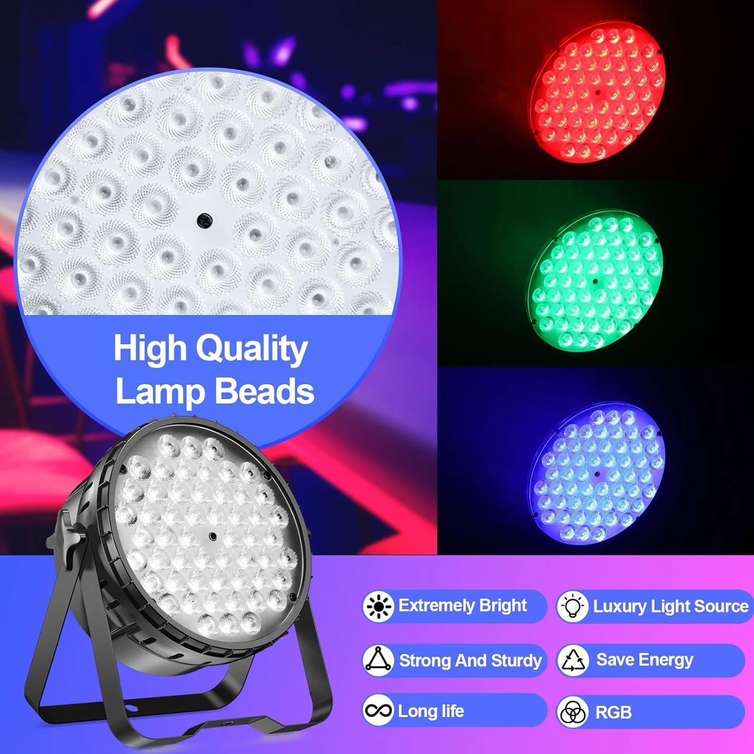 BETOPPER Reflektor LED 54 x 3 W, sterowanie muzyką/DMX512, RGB 3 w 1, 7 kolorów, oświetlenie sceniczne LED, do klubu, baru, na koncert,