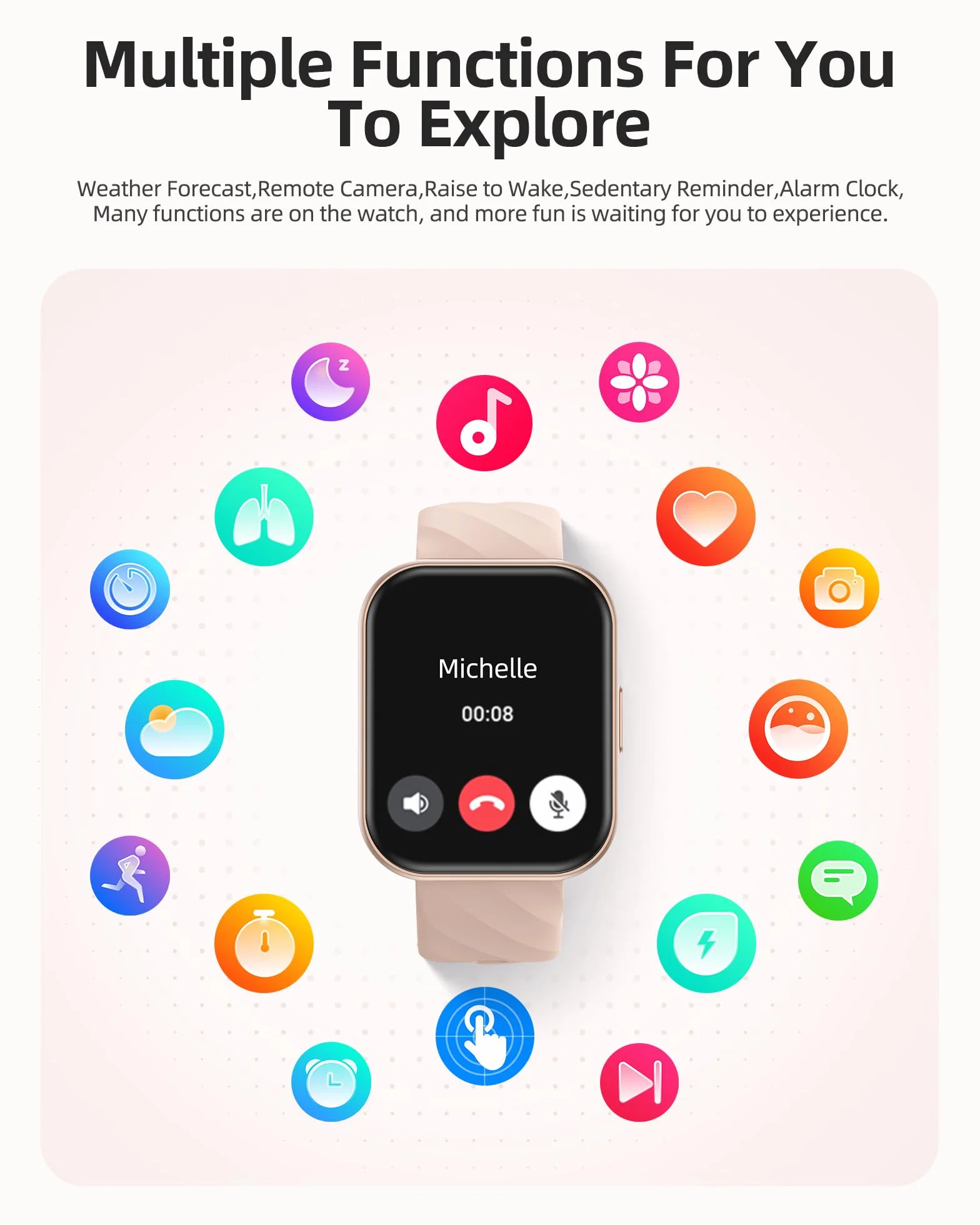 Parsonver Zegarek Smartwatch dla kobiet, 5ATM wodoodporny zegarek do pływania, 1,8" ekran HD, zegarek fitness z 100+ trybami sportowymi, monitorowanie tętna oraz snu, dla Androida i iOS, różowe złoto