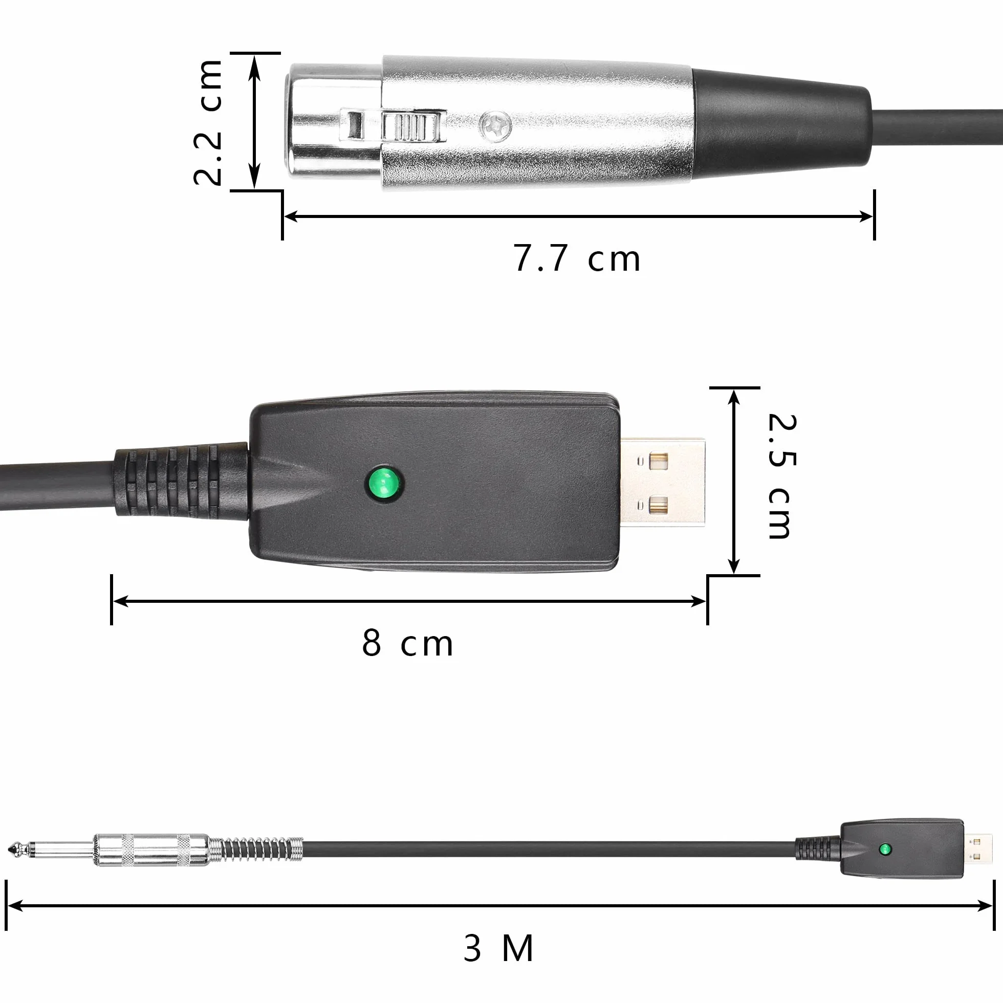 SinLoon Câble de microphone USB vers XLR 3 m USB mâle vers XLR żeński konvertisseur 3 broches Câble Audio de Studio pour instruments d'enregistrement de chant karaoké lub mikrofonów