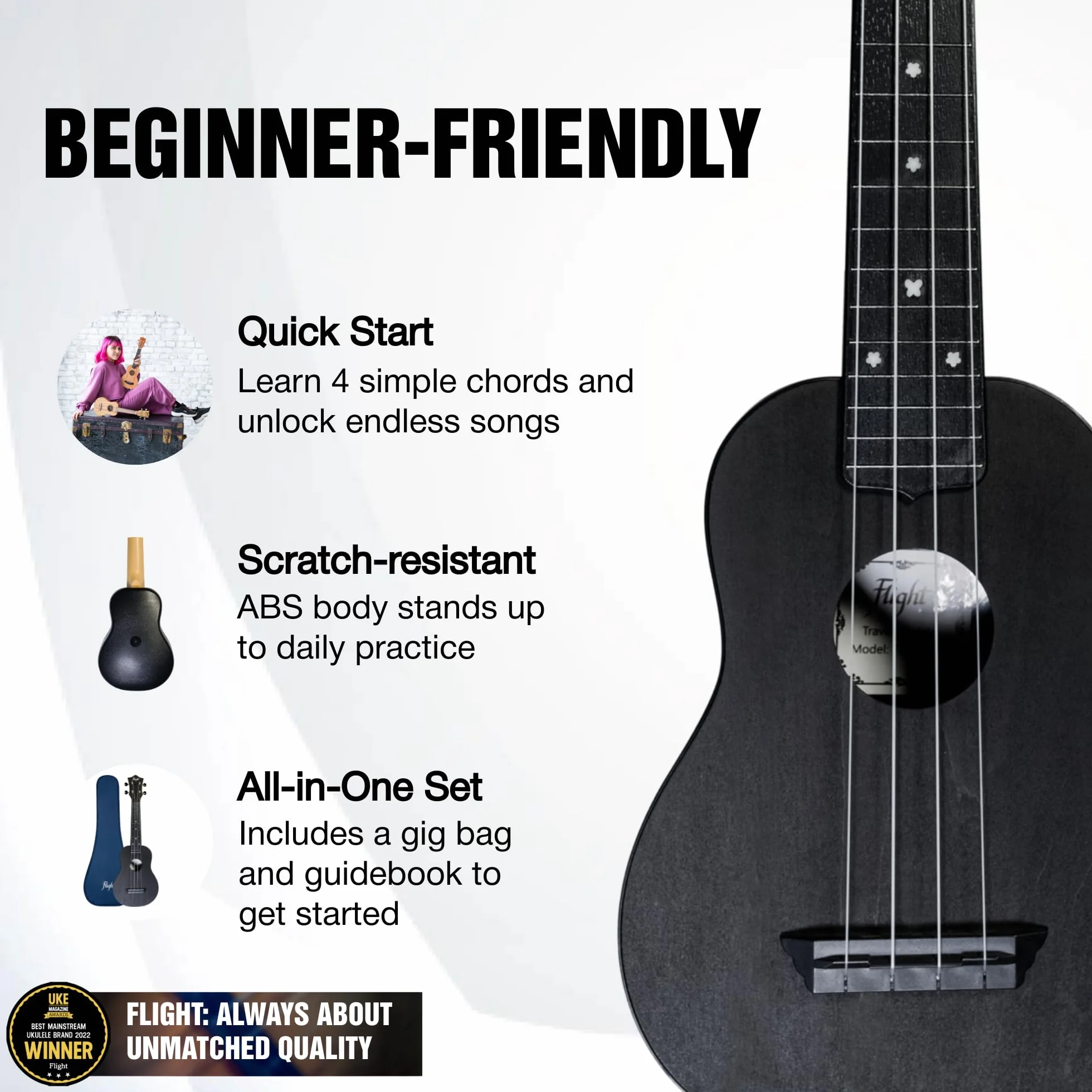 Flight, Travel Series ukulele sopranowe, czarne (TUS-35 BK)