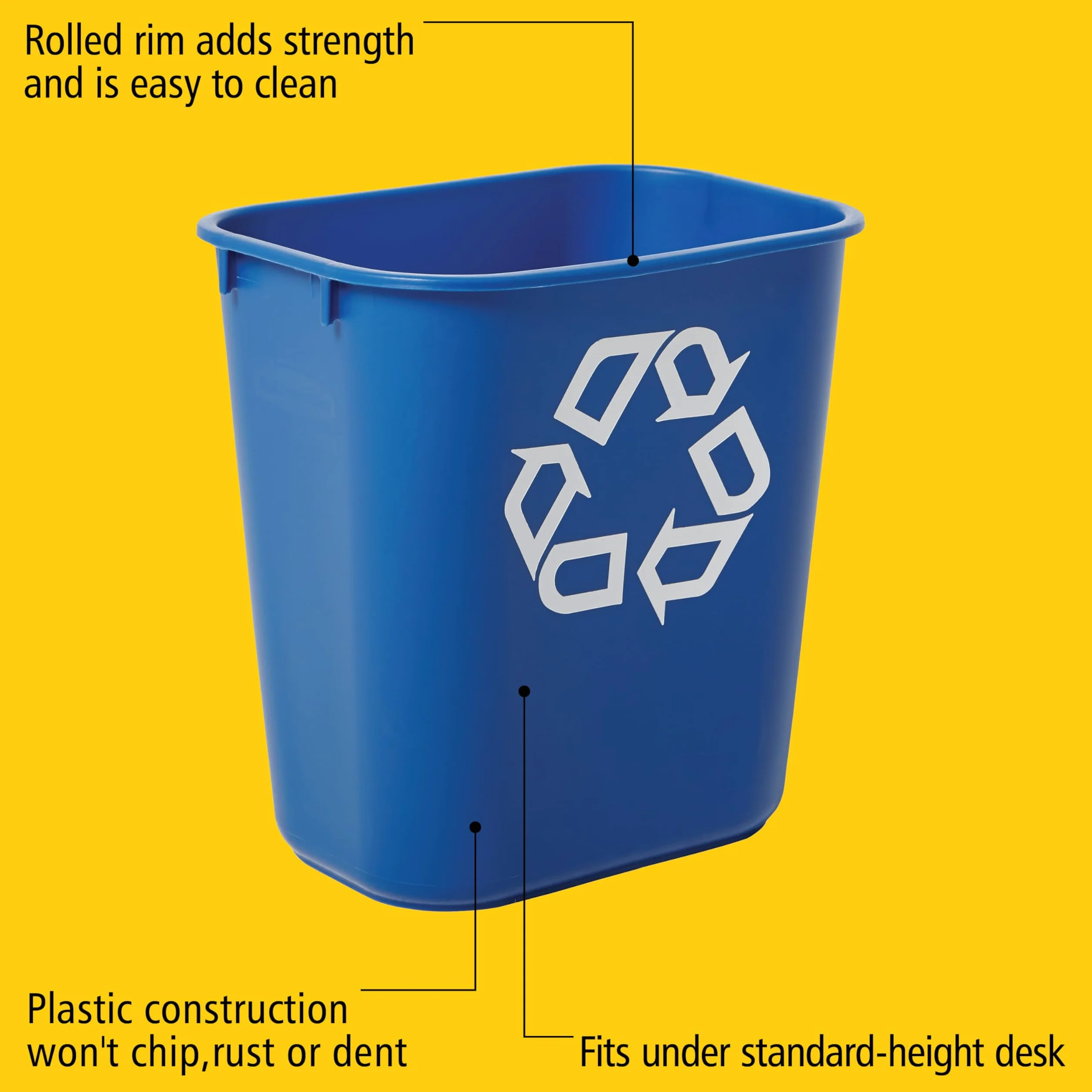 Rubbermaid Commercial Products Commercial 3.4gal Plastic Small Deskside Recycling Container- Blue