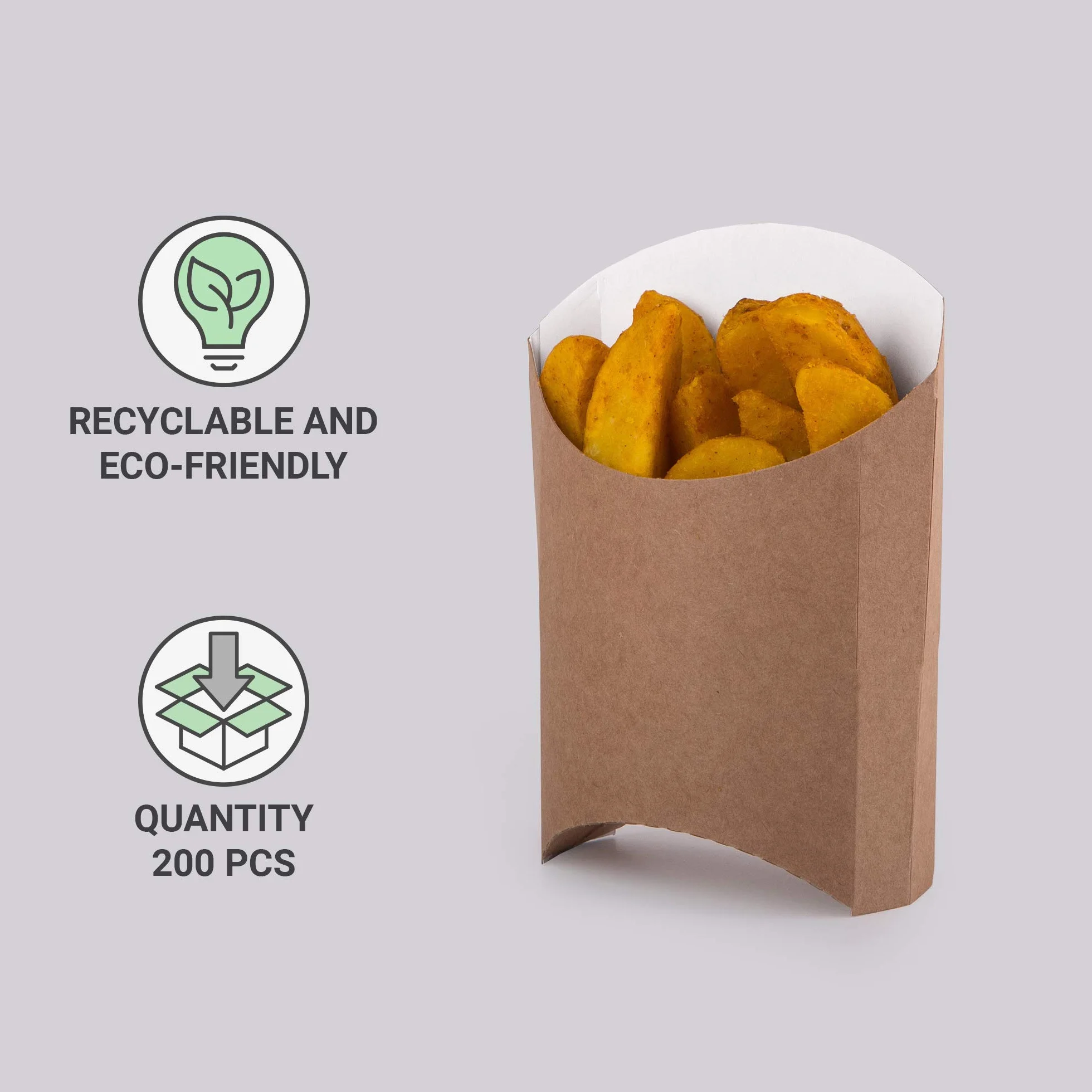(200 sztuk) karton typu kraft, francuskie pudełka na frytki rozmiar M uchwyt na wióry pojemnik na żywność Fast Food Jednorazowe pudełko ekologiczne nadające się do recyklingu (200, M)