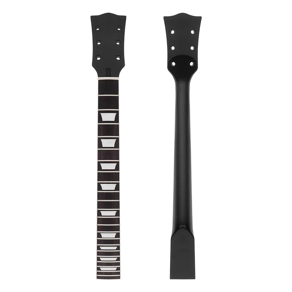 Alnicov Szyja gitary elektrycznej MAJSTERKOWANIE do gitar Gibson LP, części zamienne, 22 progi, szyja klonowa, gryf z różodrzewem, białe trapezowe kropki, połysk czarny 1