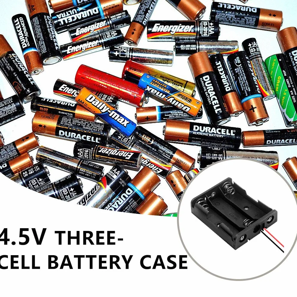 4-częściowy czarny plastik 3 x 1,5 V (4,5 V) uchwyt baterii AA pudełko do przechowywania baterii pudełko z przewodem