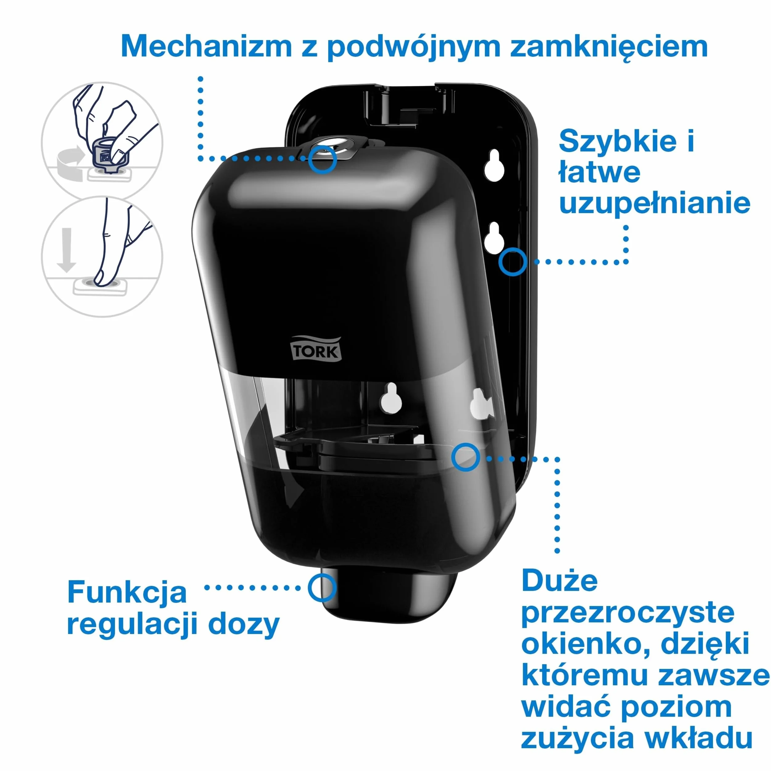 Tork mini dozownik do mydła i środków dezynfekujących czarny S5, wkłady w pianie, płynie, żelu i balsamie, linia Elevation, 565208, 6 sztuk
