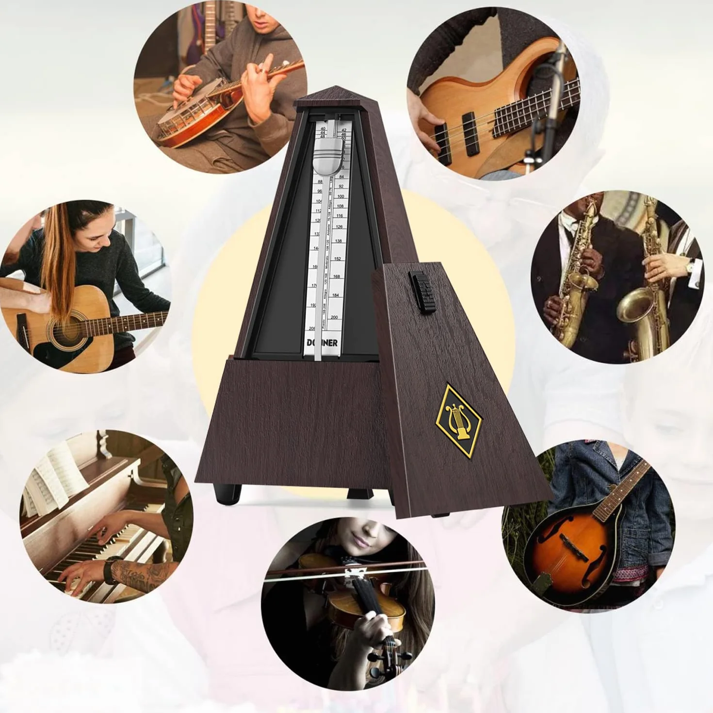 Donner Metronom mechaniczny dla muzyków, gitara, fortepian, bęben, skrzypiec, track beat i tempo (brązowy, DPM-1)