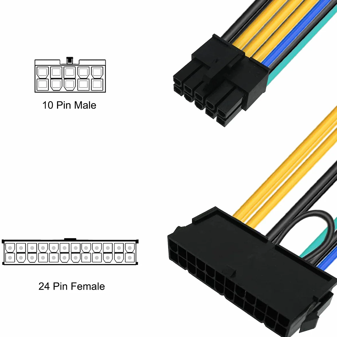 Kabel zasilający ATX 24-pinowy na 10-pinowy, żeński do męskiego, Lenovo IBM, 2 szt., 13 cm