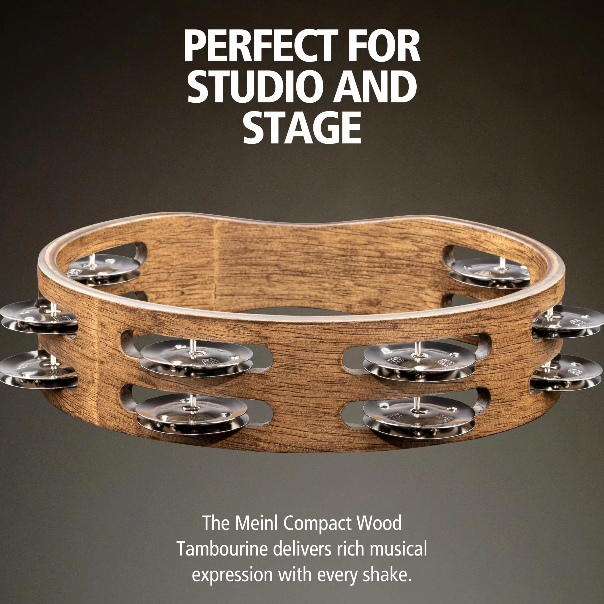 Meinl Percussion Compact Wood Tamborine - 2-rzędowy tamburyn - średnica 20 cm - dąb Siam/stal, orzech brązowy/naturalny (CTA2WB)