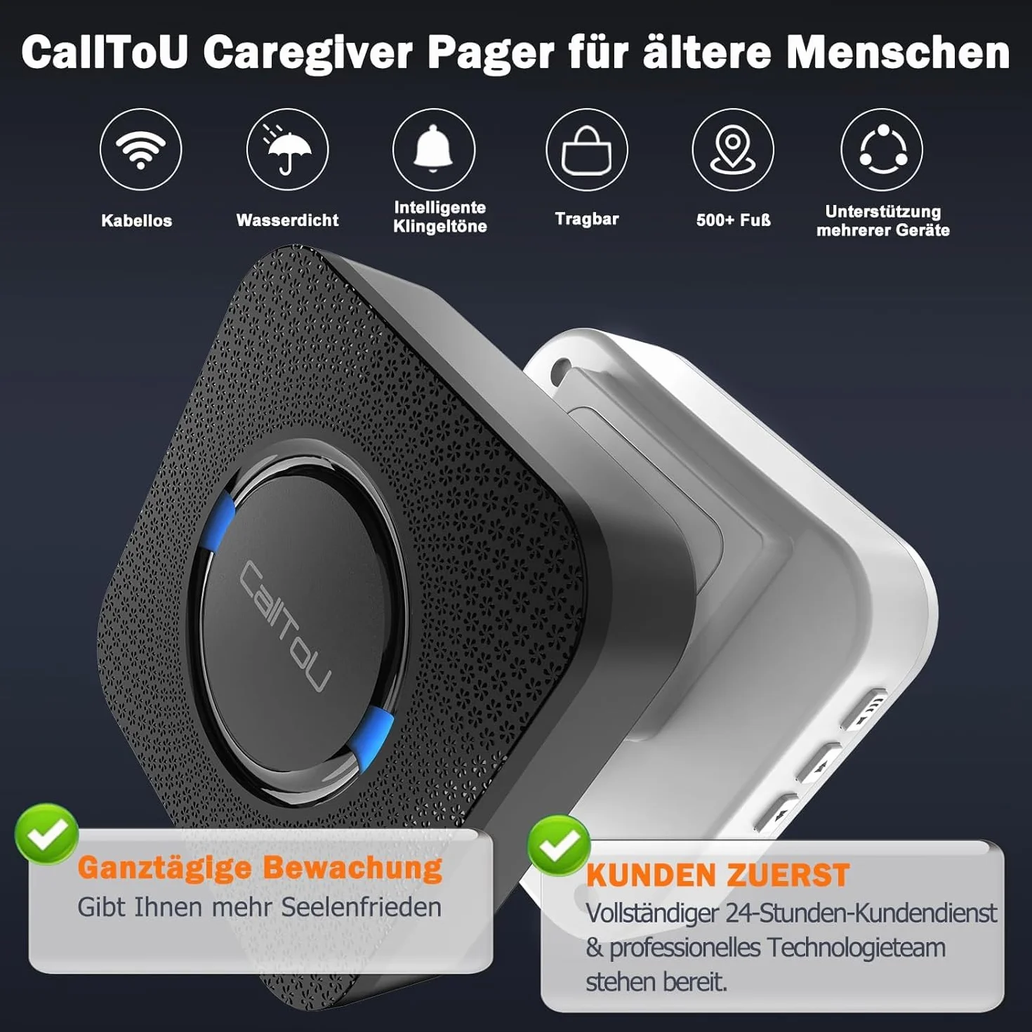 CallToU Przycisk połączenia alarmowego przycisk połączenia bezprzewodowego system alarmowy pielęgniarki 500 + nóżek dla domu/osób starszych, pacjentów/niepełnosprawnych (3 nadajnik, 2 odbiornik)