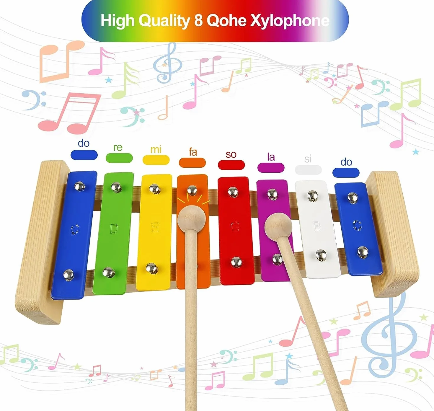 Ksylofon Drewniany dla Dzieci i Dorosłych z 2 Pałeczkami, Instrument Muzyczny