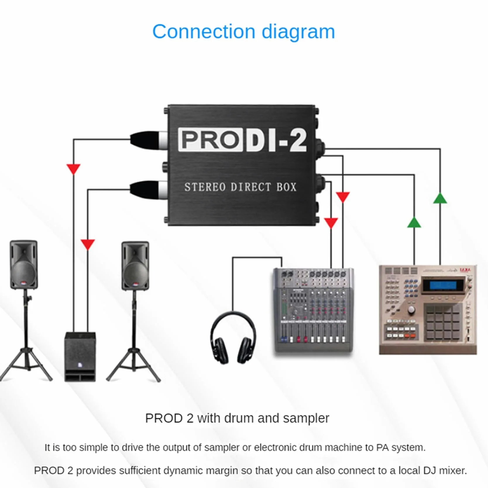 2X ProDI-2 bezpośrednie pole pasywne stereo Audio DI Box Direct Injection Box Niski Hałas gitara basowa DI 2-kanałowy konwerter audio