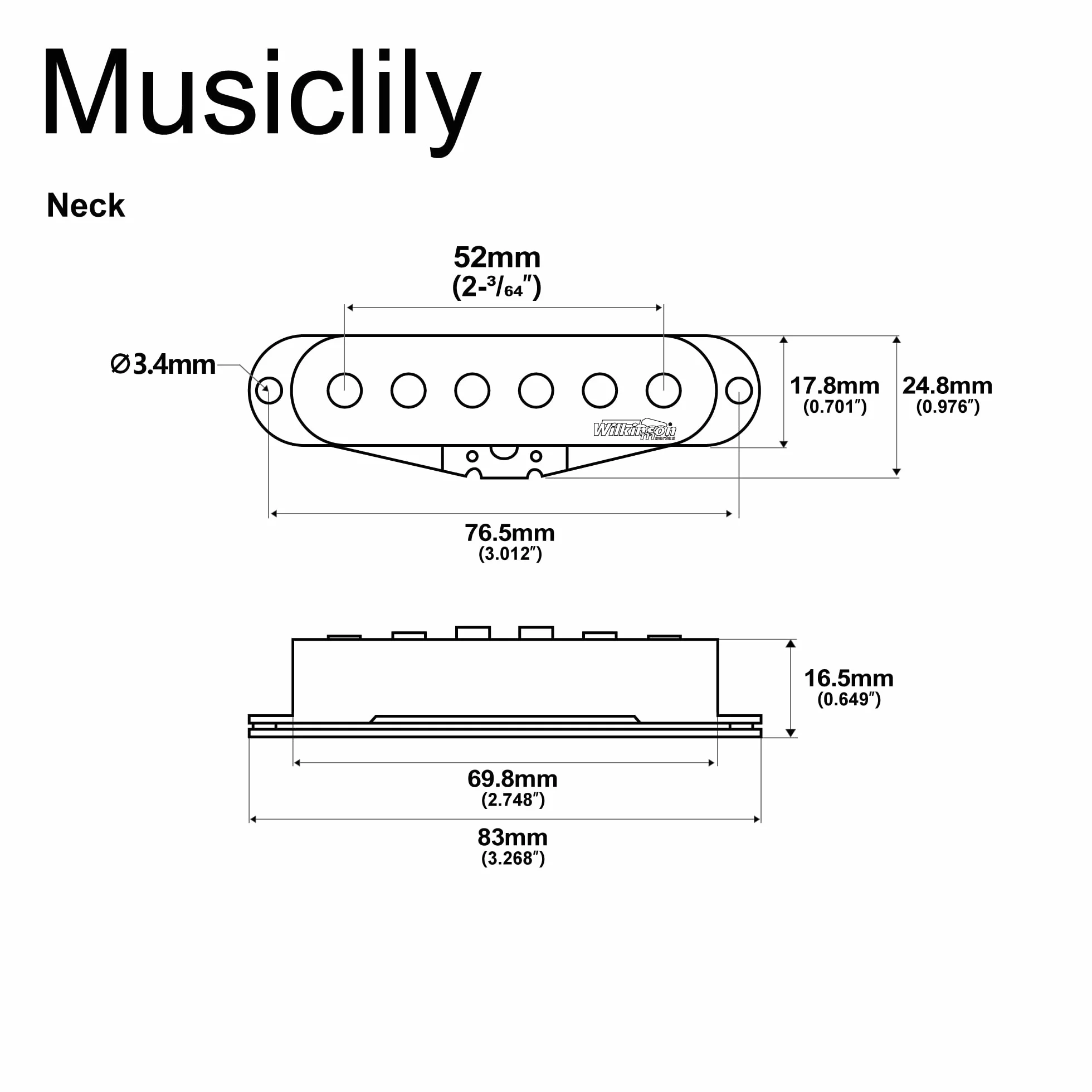 Wilkinson Seria M High Output Alnico 5 Przetwornik Single Coil Strat Neck do Gitary Elektrycznej Stratocaster, Czarny