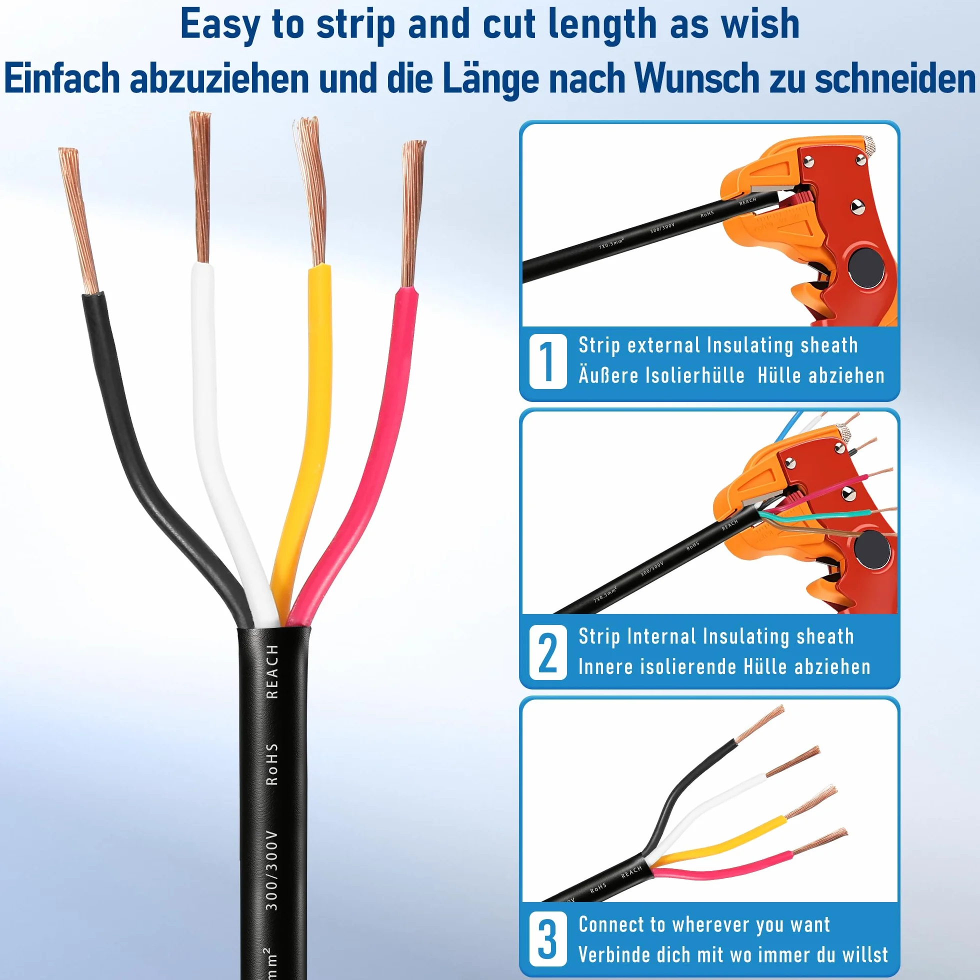 4-żyłowy kabel do przyczepy samochodowej 10 m, kabel samochodowy 4-żyłowy do oświetlenia przyczepy, tylne światła, 4-biegunowy kabel do przyczepy samochodowej FLRYY, kabel elektryczny 0,75