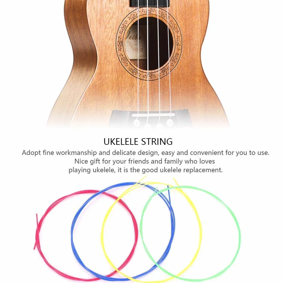 Dilwe Zestaw strun do ukulele, 4 szt. / zestaw kolorowych nylonowych strun zamiennych akcesoria do ukulele