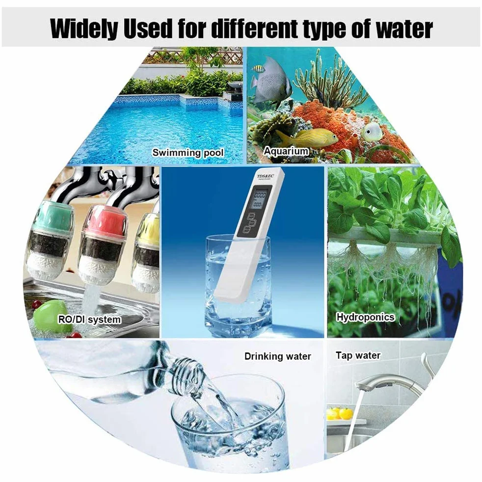 Tester 3 w 1 TDS Tester pH Test jakości wody w basenie, miernik przewodzenia, z wyświetlaczem LCD o wysokiej precyzji i automatycznej funkcji kalibracji