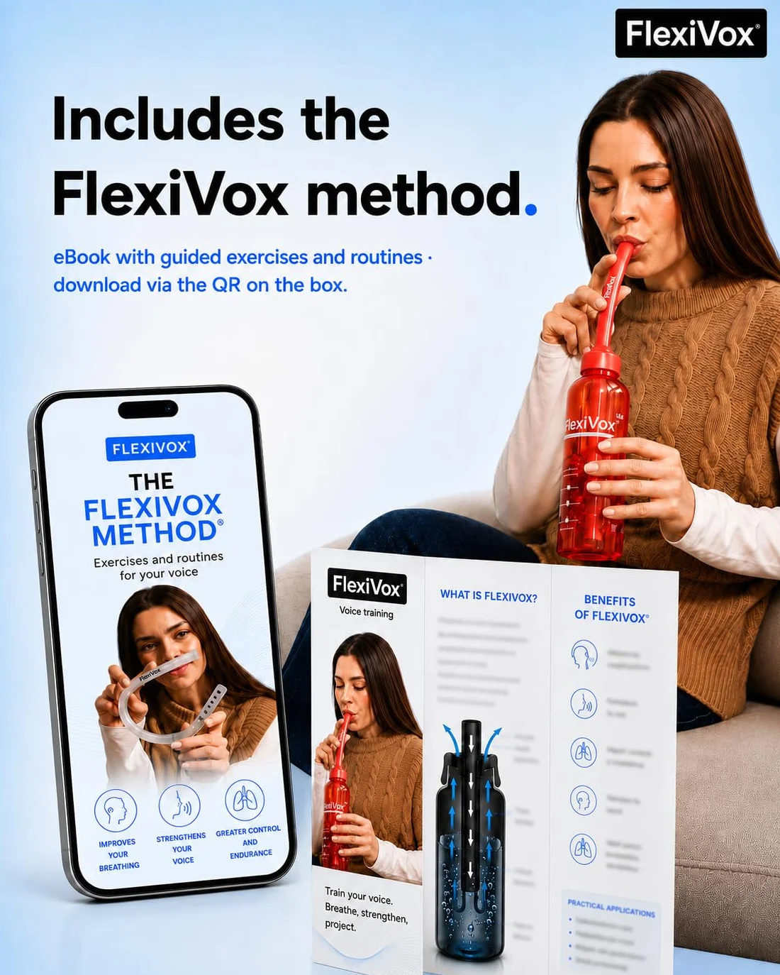 FlexiVox®, zestaw do treningu głosu | FlexiVox® stosowany w logopedii i terapii głosu | Pokryty aspretycznym talkiem + eBook cyfrowy z ćwiczeniami i praktycznymi wskazówkami