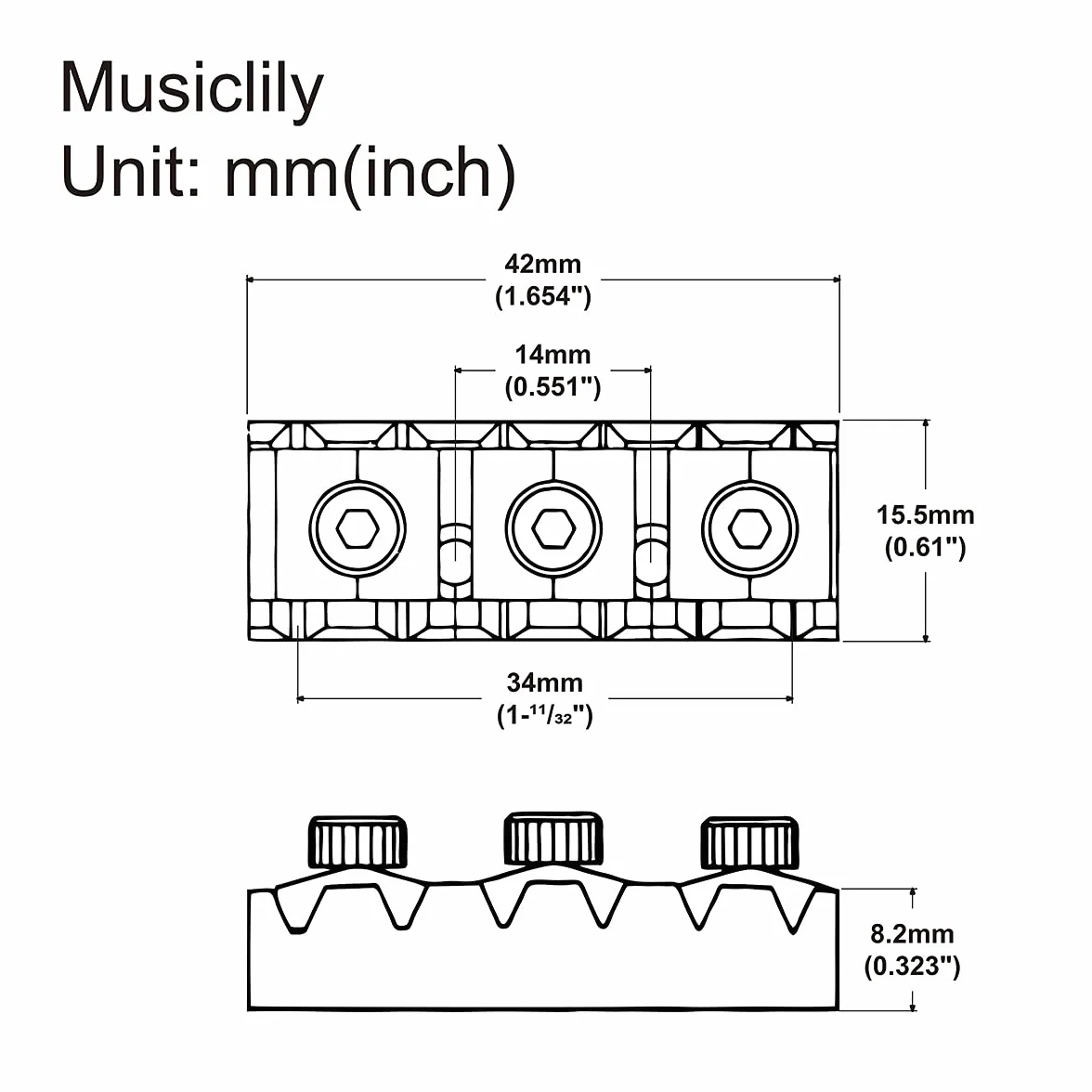 Musiclily Pro 42mm Stalowy Blokada Strun R2 Locking Nut do Mostka Tremolo Floyd Rose Gitary Elektrycznej, Czarny