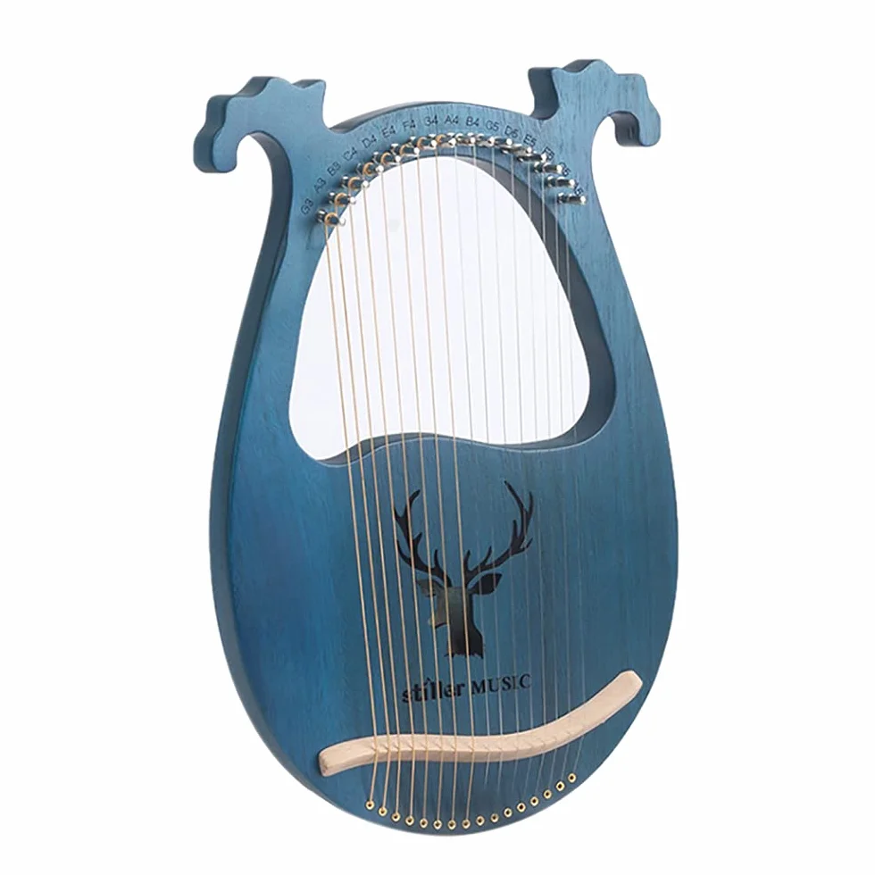 Mahoń, 16 strun, lira, harfa, instrument muzyczny z tuningowym pickupem (niebieski Reindeer)