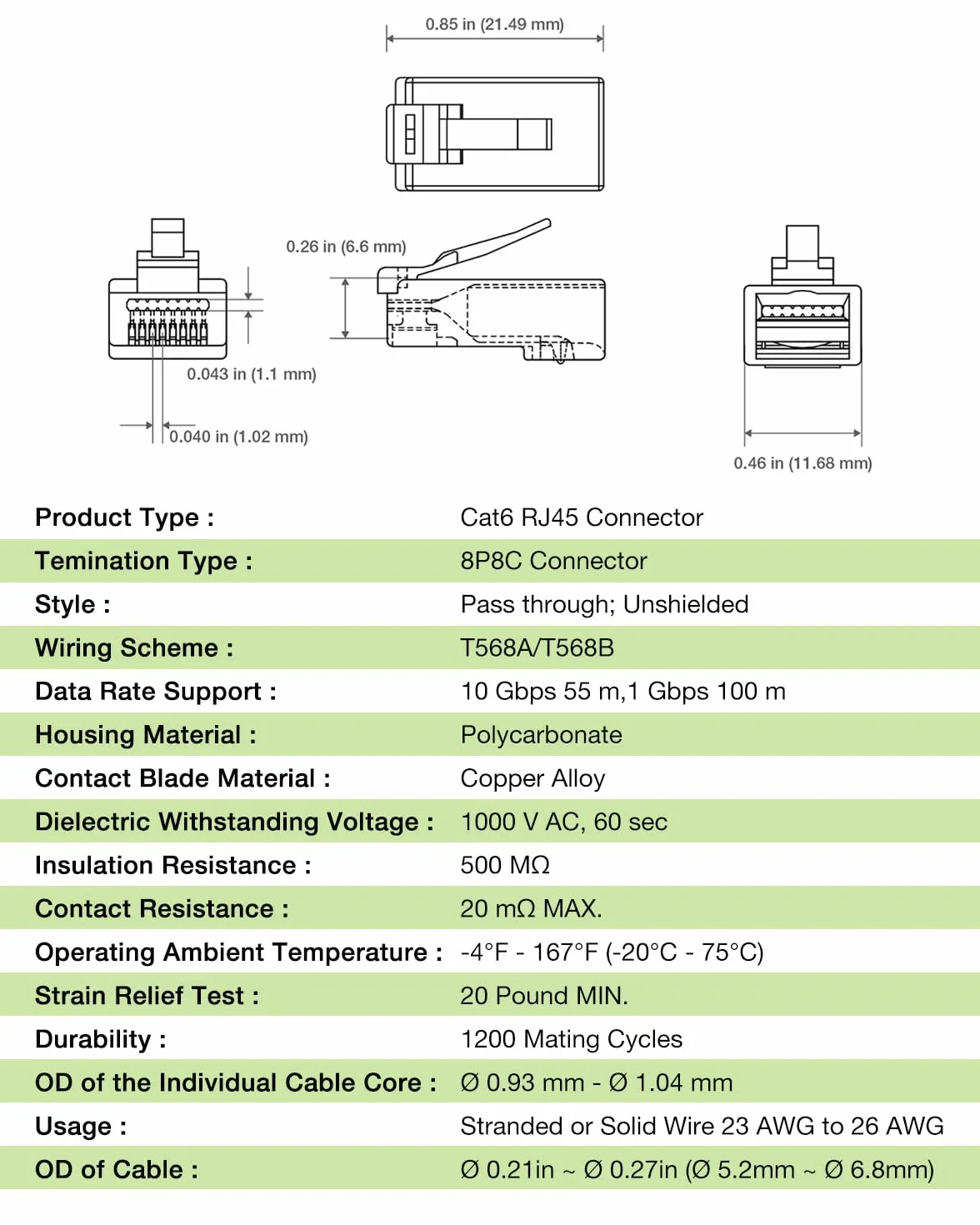 50 sztuk wtyczka RJ45 CAT6 przelotowa, złocona wtyczka sieciowa CAT6 CAT5E, 1 Gbit/s 250 MHz, UTP wtyczka Lan do kabla instalacyjnego Cat 6 Cat5E Cat5, obsługująca PoE