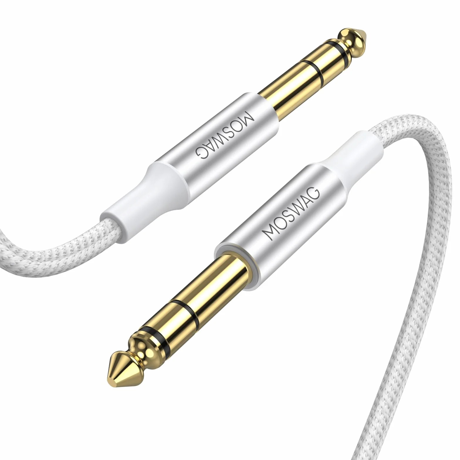 MOSWAG 6,35 mm do 6,35 mm 1 m kabel stereo, męski 1/4 męski pleciony kabel nylonowy pozłacany do wzmacniacza, basu elektrycznego, klawiatury, fortepianu, gitary