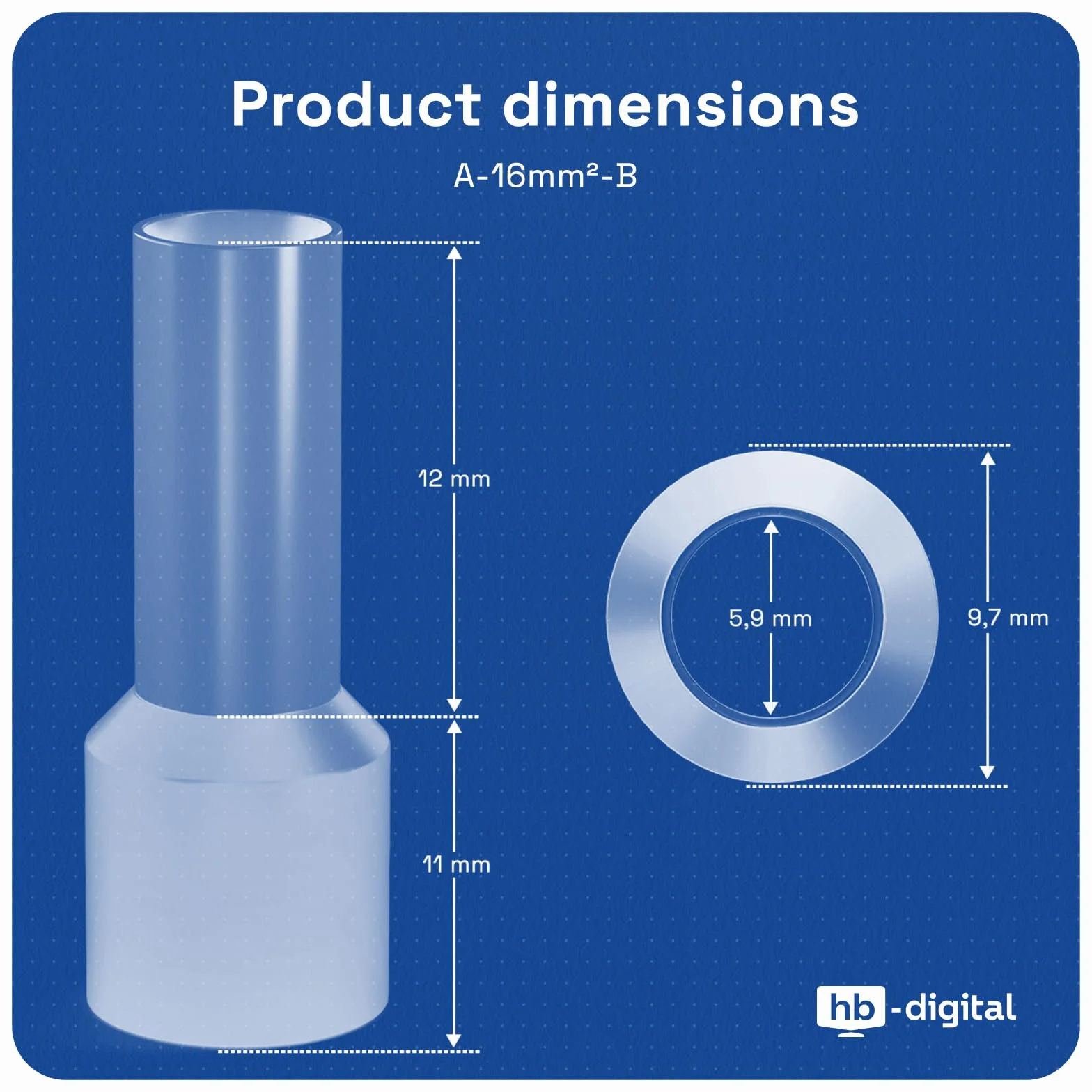 hb-digital 10 sztuk izolowanych miedzianych tulejek kablowych 16 mm² długość 12 mm złącze zaciskowe z miedzi z izolacją PCW do bezpiecznych połączeń kablowych powierzchnia odporna na korozję