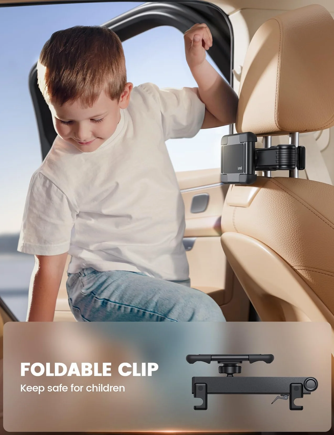 Lamicall Wspornik tabletu dla samochodu (poduszka głowy) - [Podwójnie zgięty design] Uchwyt samochodowy tabletu z zamyk ręką aluminiową, wyciąg,Pasuje do iPad, urządzeń 6,1-13 cali i smartfonów