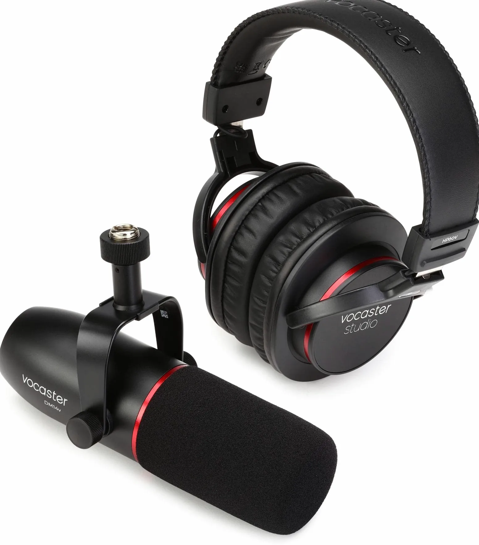 Focusrite Zestaw do transmisji Vocaster, wysokiej jakości mikrofon dynamiczny i zamknięte słuchawki do podcastów, mikrofon z wbudowaną osłoną przeciwwiatrową i uchwytem amortyzującym, kabel XLR w