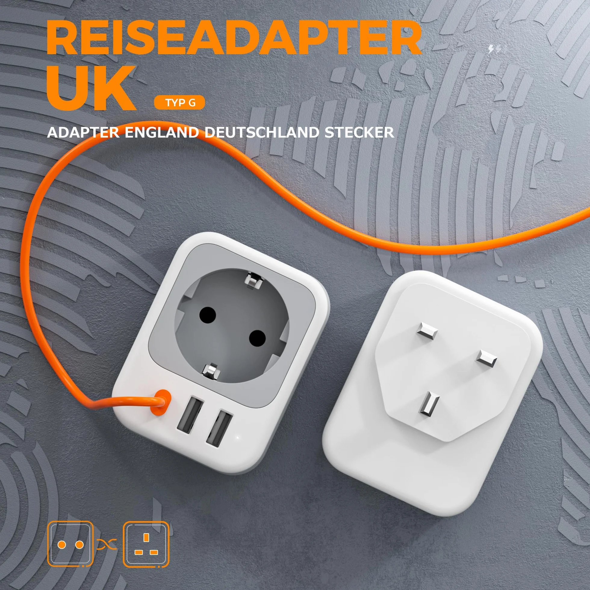 TESSAN Adapter Anglia Niemcy Wtyczka, 4 w 1 Adapter UK z USB C i 2 USB A, Przenośny adapter gniazdowy Anglia, Adapter podróżny UK 3250 W, Adapter podróżny typu G dla Wielkiej Brytanii, Irlandii