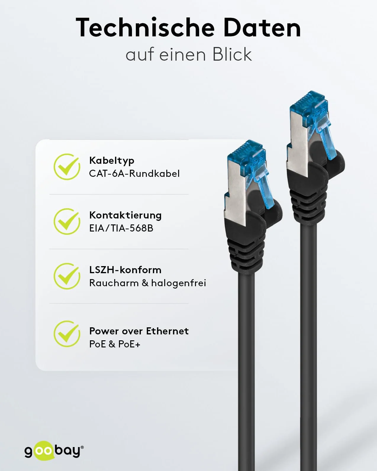 goobay 66043 Kabel sieciowy CAT 6A w zestawie 5 szt. / kabel krosowy ekranowany S/FTP/CU Ethernet, PiMF, LSZH/Cat 6a kabel 10 Gbits/czarny / 5 x 5 m
