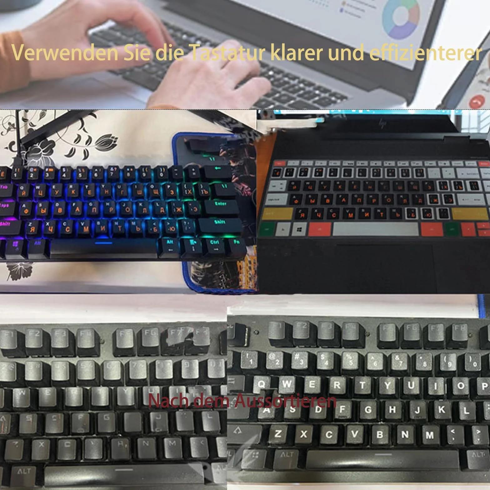 Ukraińskie naklejki na klawiaturę, 6 sztuk, czarne i białe, unikalna powłoka wodoodporna, do standardowej klawiatury i laptopa