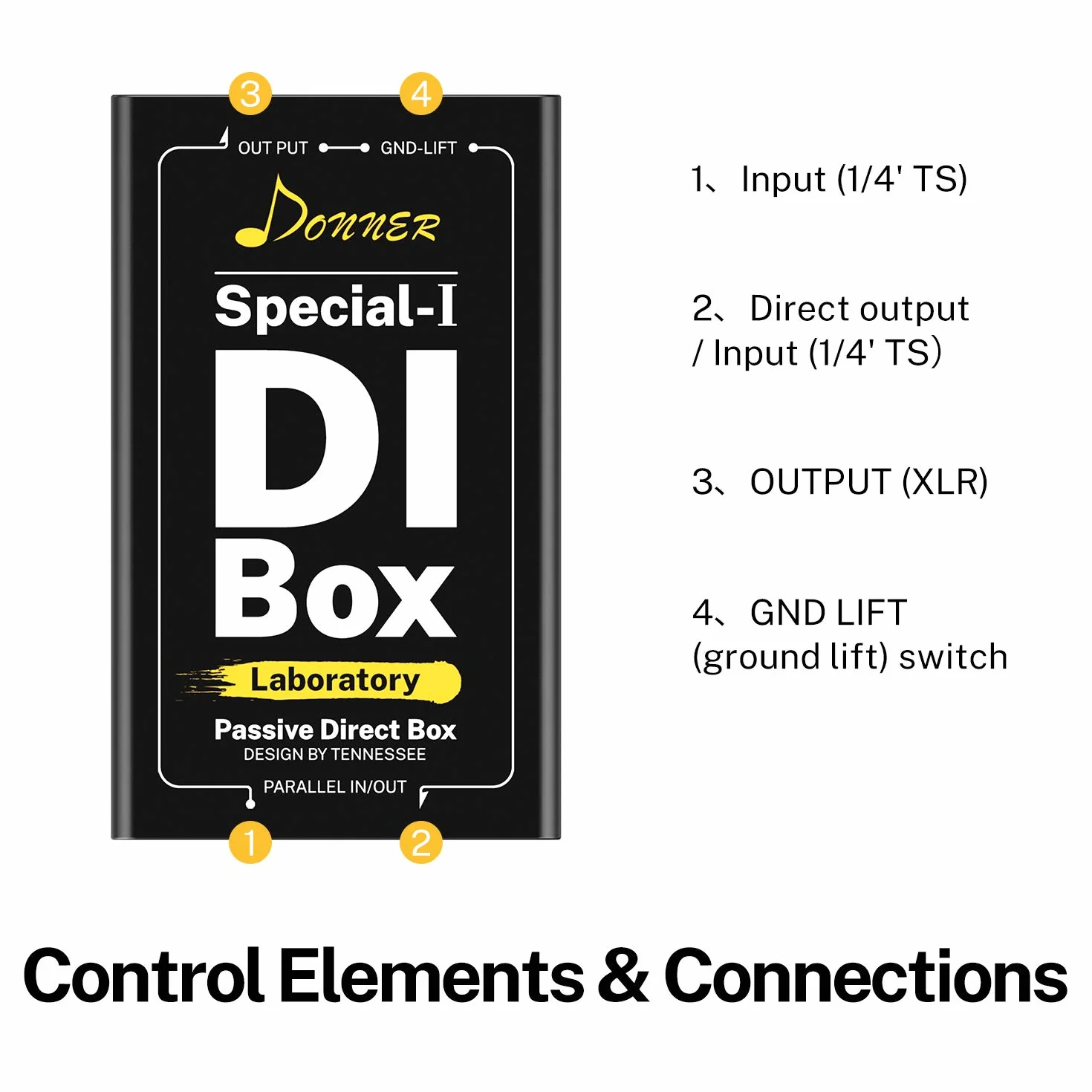 Donner Pasywny DI-Box Special-I Professional High-Performance Jednostka Eliminator szumu 1/4" Instrument Direct Box do zrównoważonego i niezrównoważonego XLR