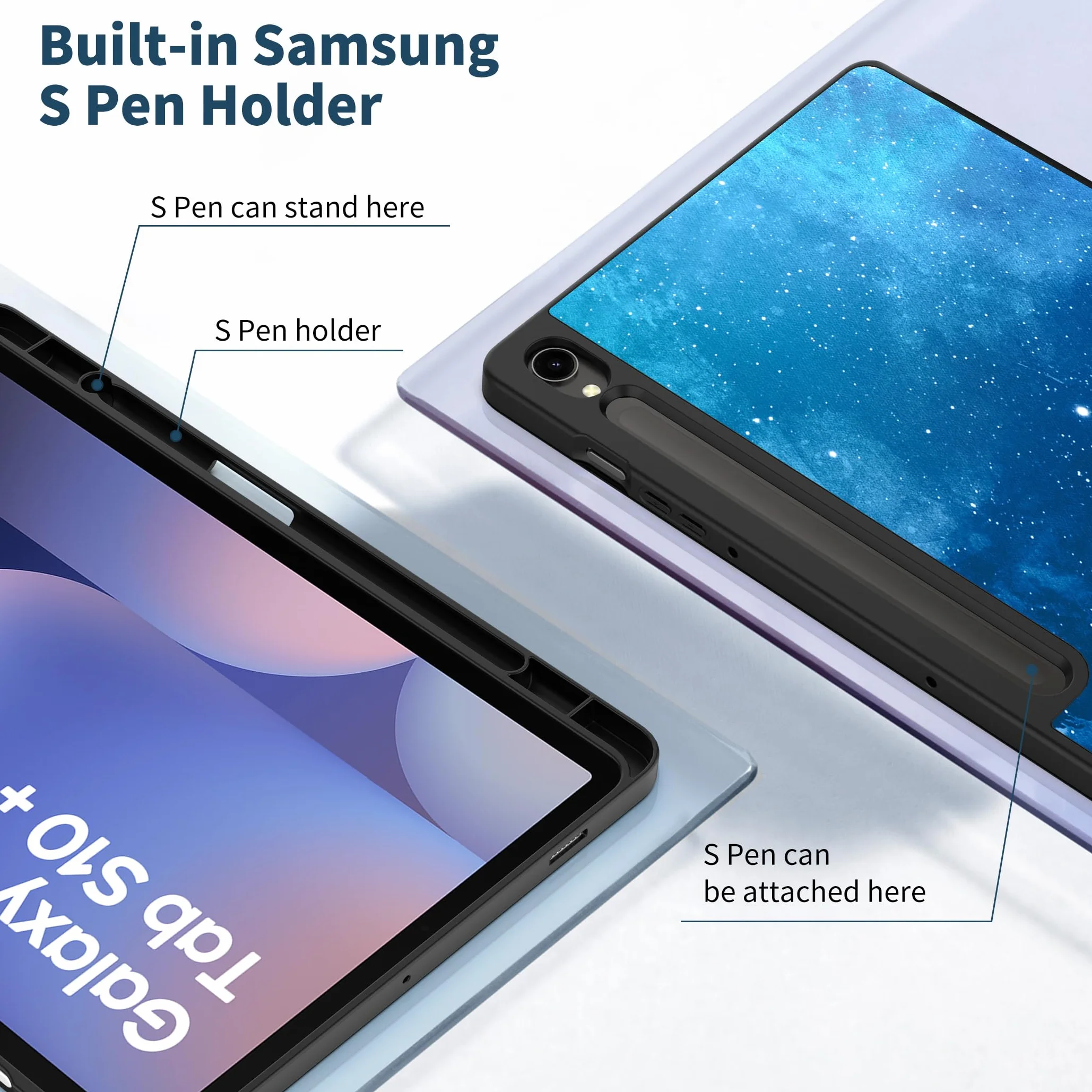 EasyAcc Etui do Samsung Galaxy Tab S10+, Galaxy Tab S9 FE+/S9 Plus 12,4 cala z uchwytem S Pen - ultra cienkie z funkcją stojaka Slim PU skórzane etui ochronne, niebieskie gwiazdy