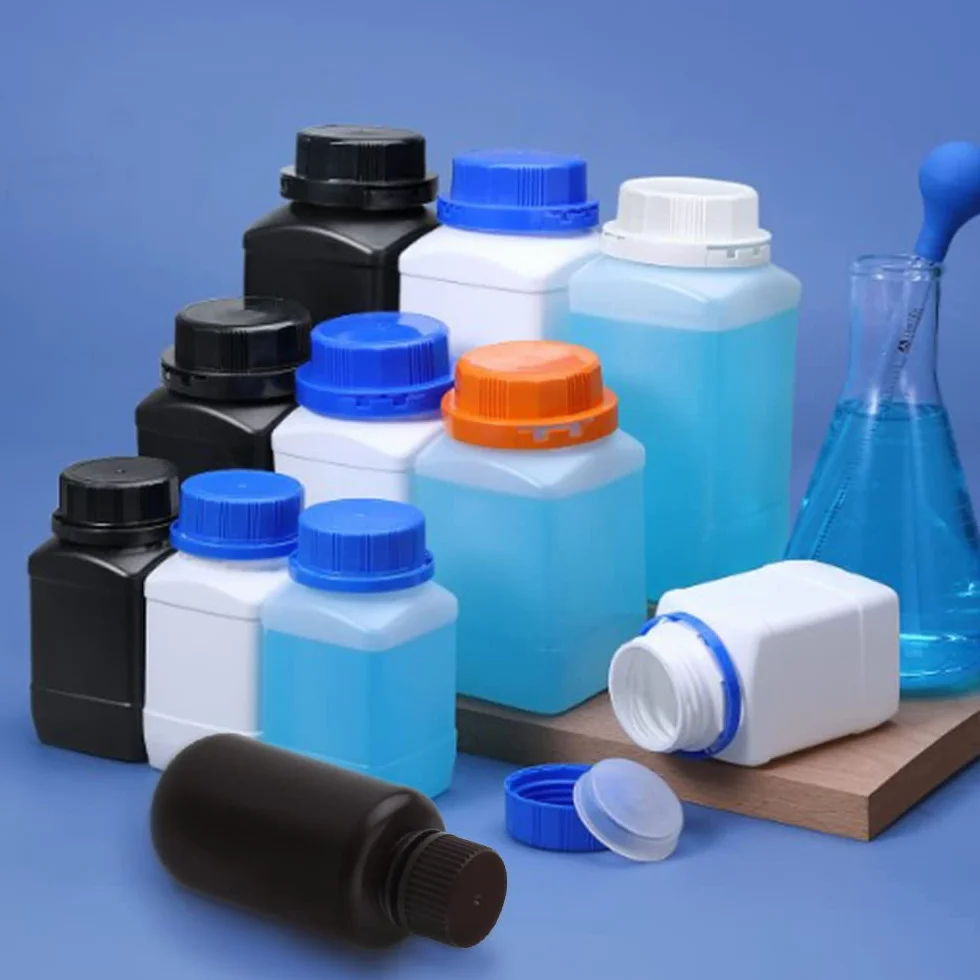 Othmro Plastikowa laboratoryjna butelka na odczynniki chemiczne 1000 ml szeroki otwór uszczelnienie próbki pojemnik do przechowywania płynów czarna czapka 2 szt