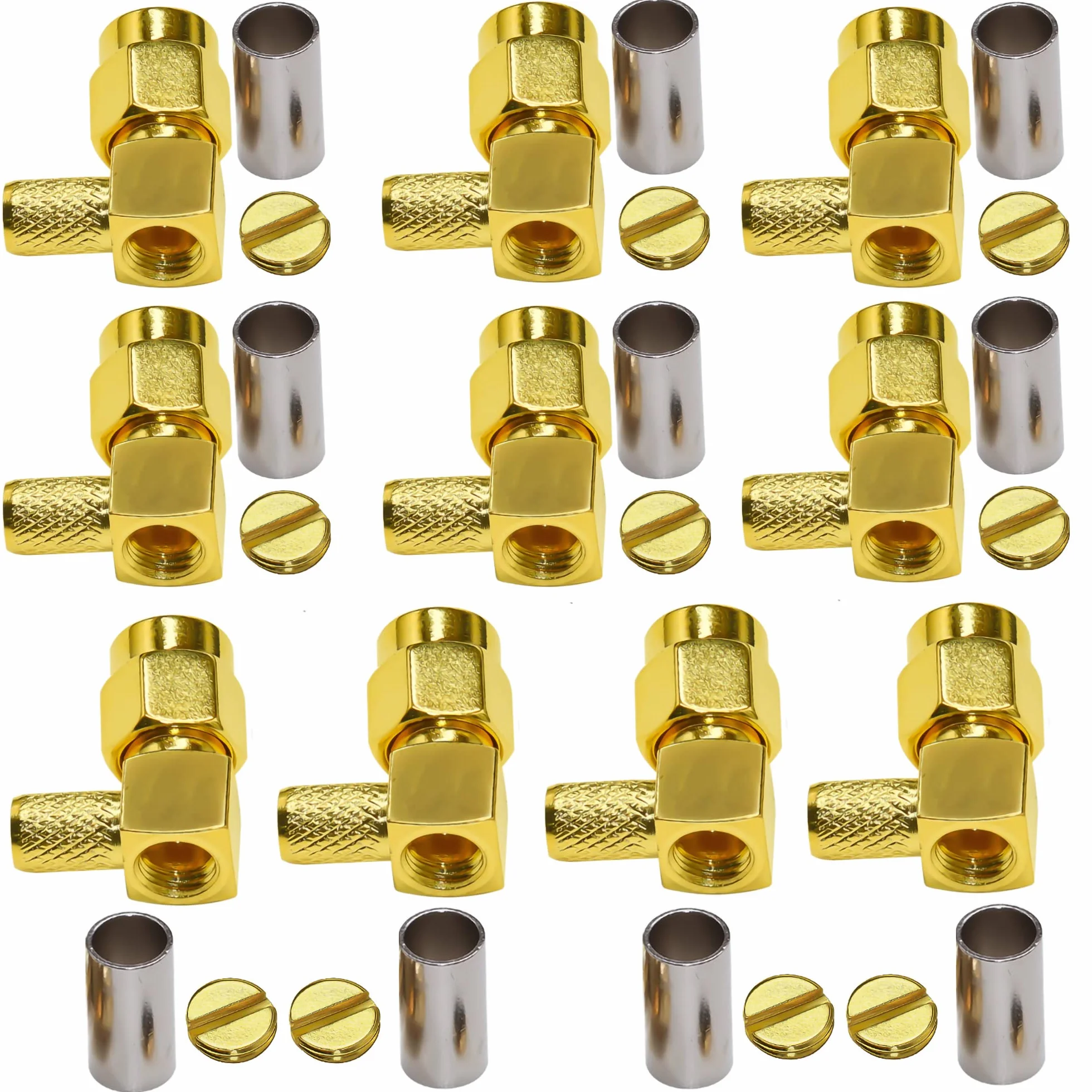 Złącze SMA TUOLNK SMA męskie złącze zaciskowe kątowe do RG58 RG142 RF kabel koncentryczny SMA adapter kolankowy 90 stopni 10 sztuk