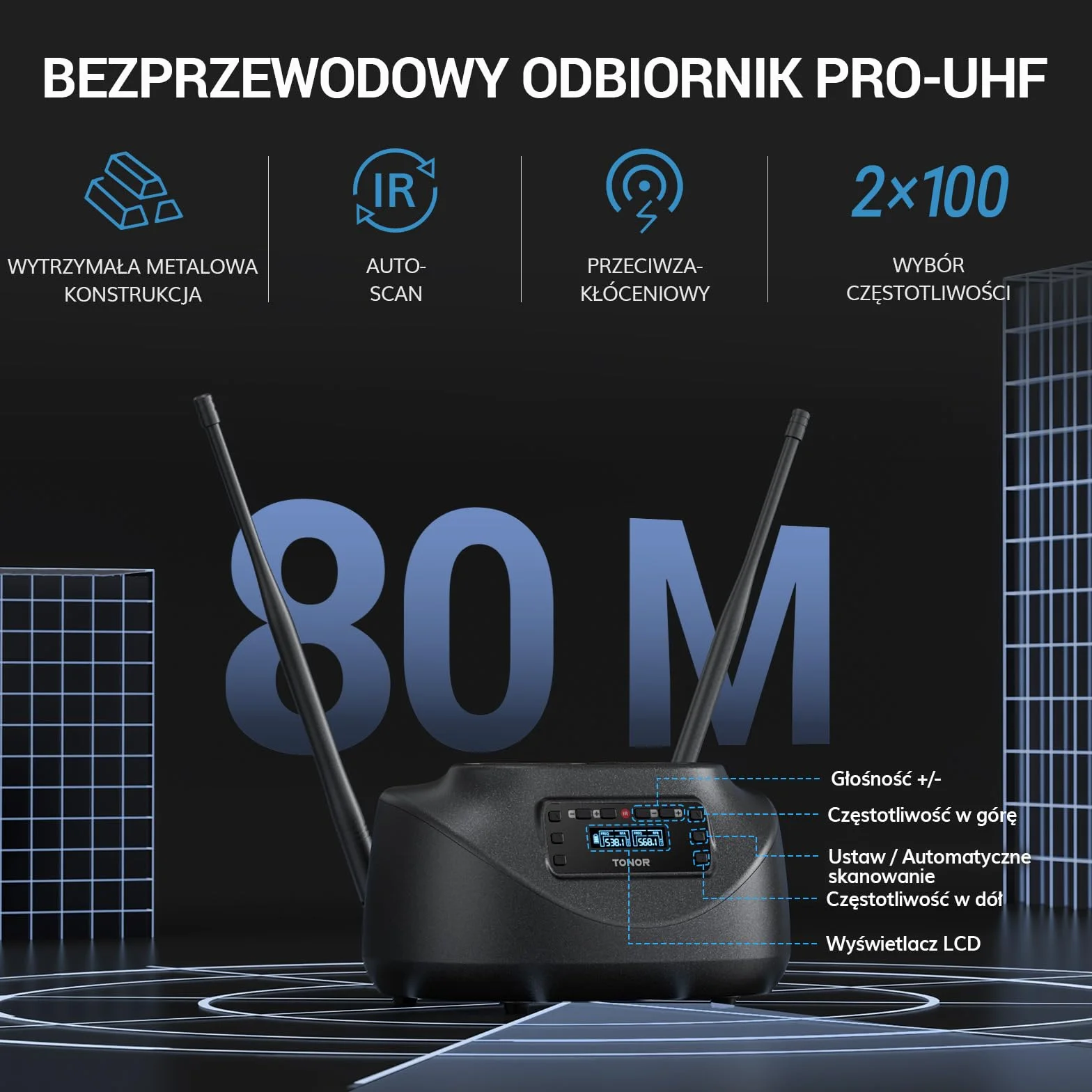 Rechargeable 2 Channel Wireless Microphone System with 2 Cordless Handheld Mics, Metal Receiver, Ideal for Church Karaoke Party Sports Class