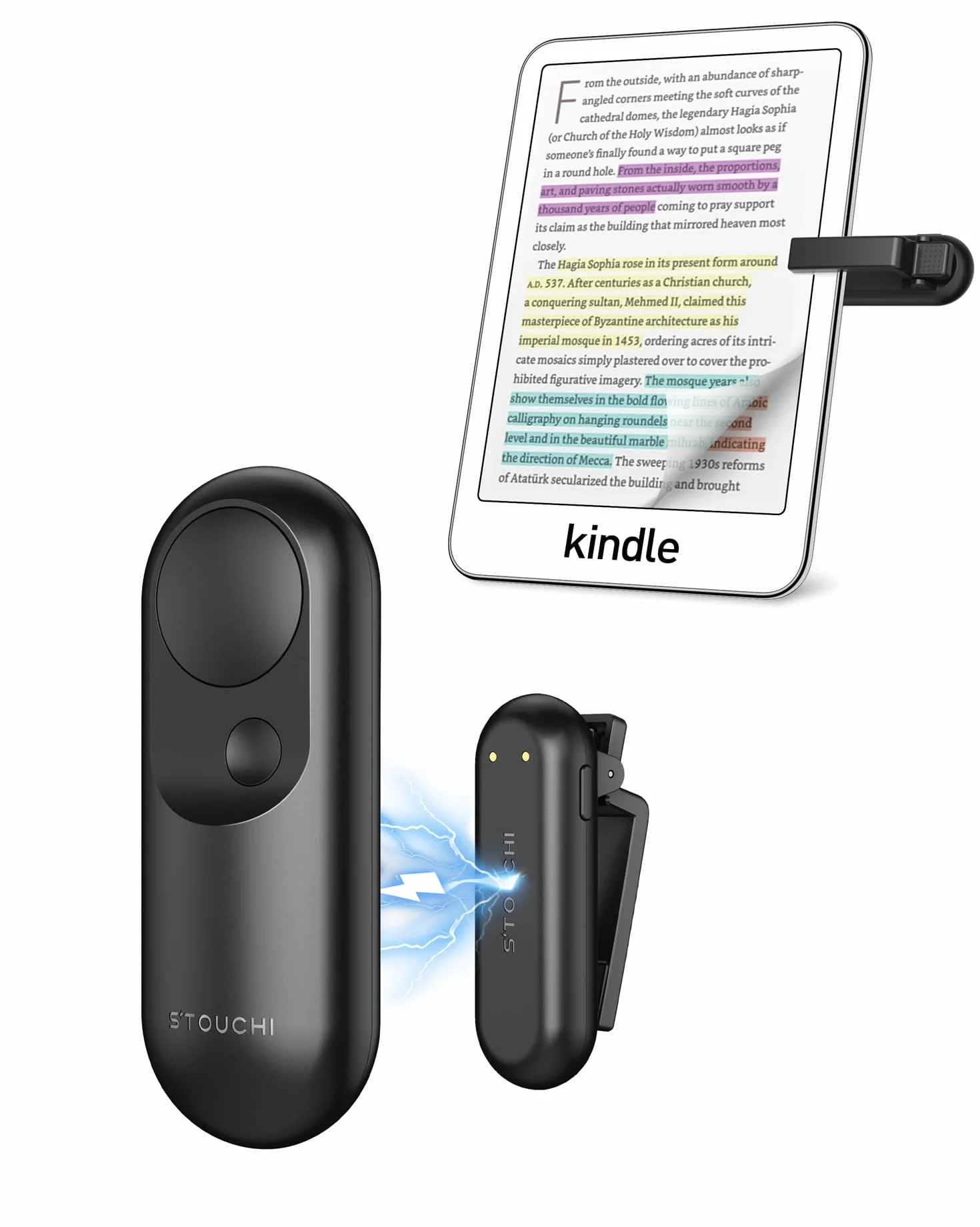 Stouchi Remote Control Page Turner do Kindle Paperwhite Akcesoria Colorsoft Oasis Scribe eReaders 2 w 1 Magnetyczny Kindle Clicker Lekki do Kindle iPad Tablet z Paskiem na Nadgarstek-Czarny