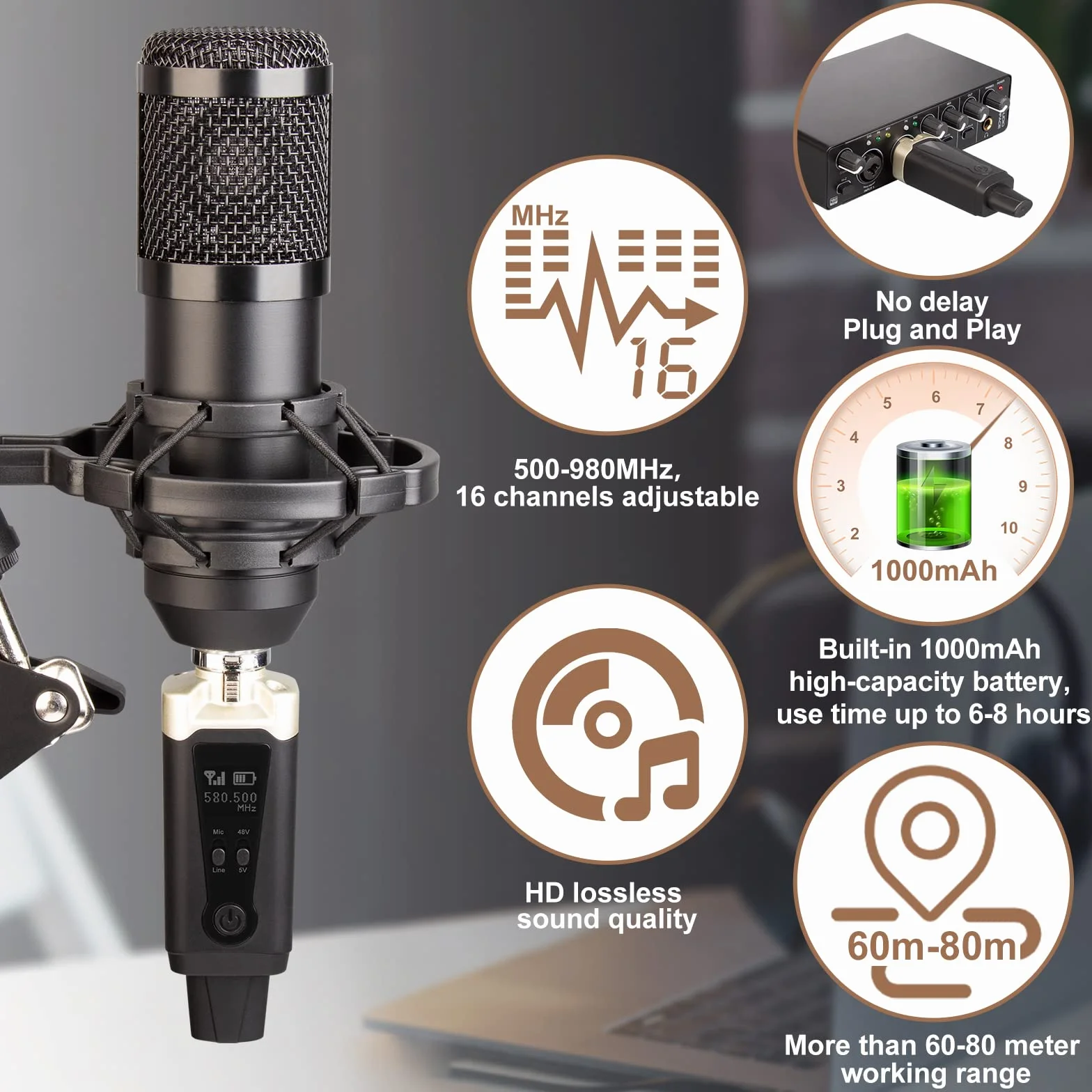 Depusheng T9 Mikrofon bezprzewodowy XLR Nadajnik i odbiornik bezprzewodowy XLR do mikrofonów dynamicznych i pojemnościowych, miksera, głośników, interfejsu audio