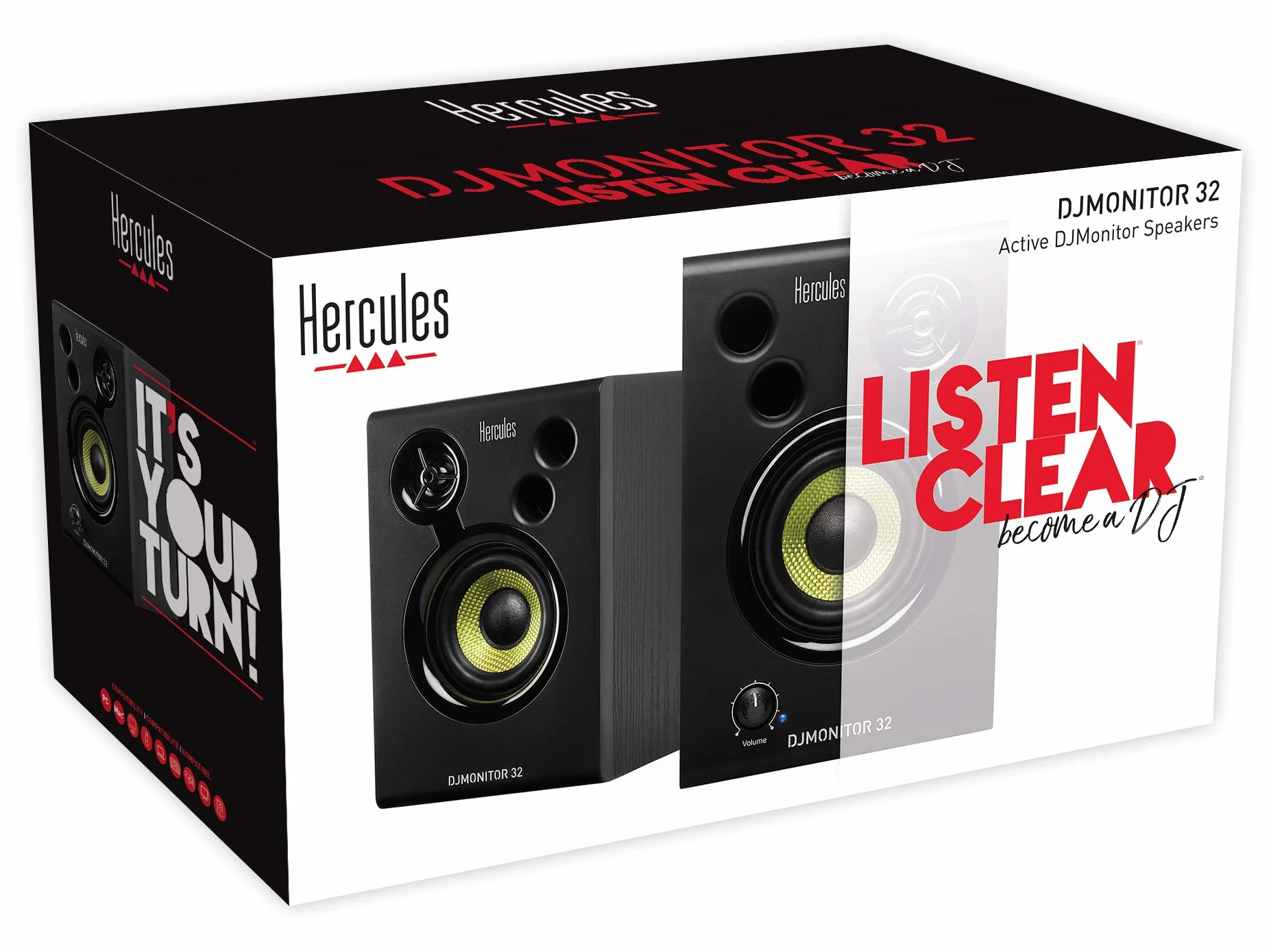 Hercules DJMonitor 32 – Kompaktowe 2-drożne aktywne monitory DJ z głośnikami 3,5” do studia i DJ-a