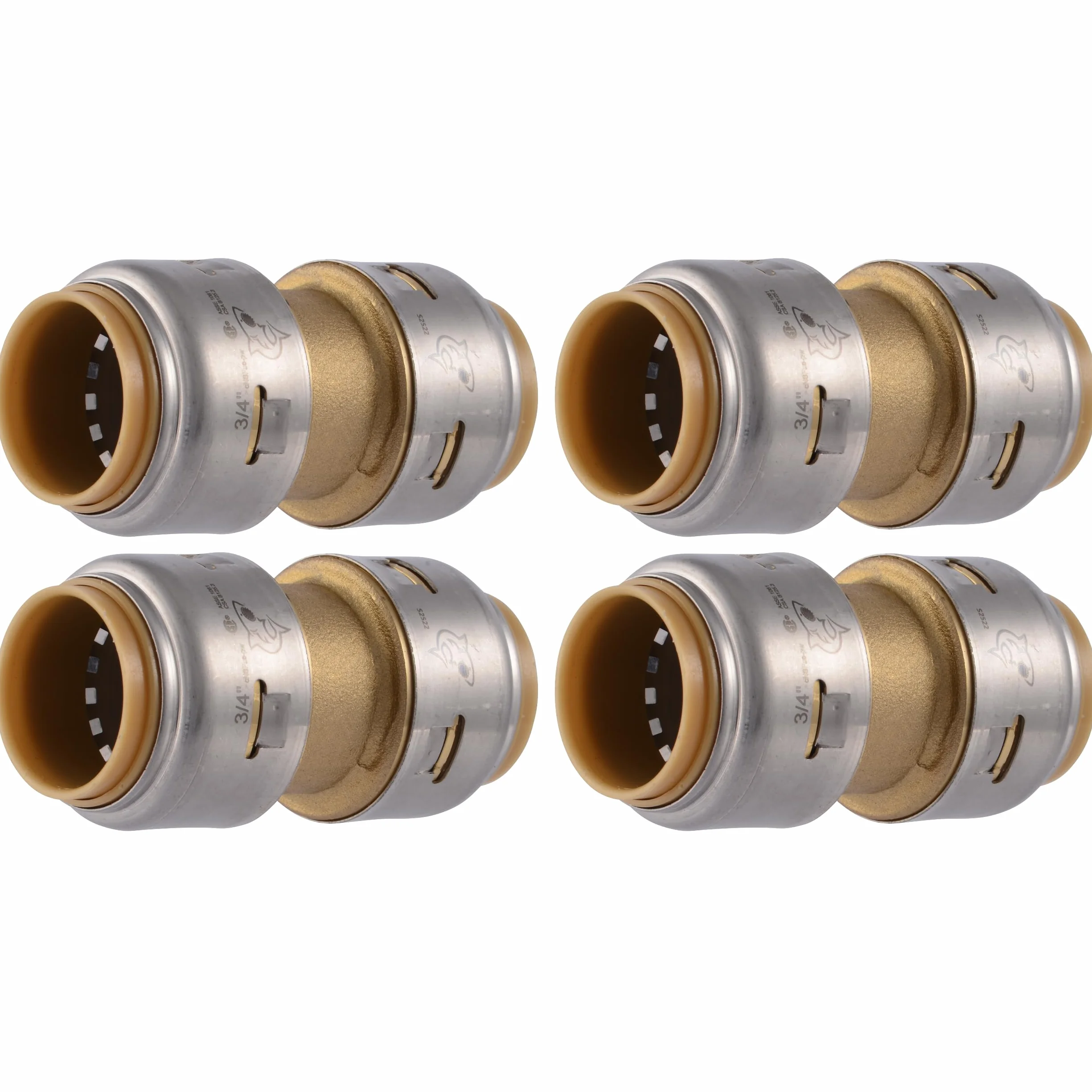 SharkBite Max łącznik do rur 3/4 cala, zestaw 4 sztuk, mosiężna armatura hydrauliczna, rura PEX, miedź, CPVC, PE-RT, HDPE, UR016A4