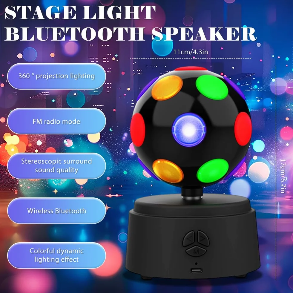 Obrotowa kula dyskotekowa, obracająca się kula dyskotekowa o 360° z wielokolorowymi diodami LED, obsługuje łączność Bluetooth, efekt dźwięku przestrzennego stereo, na imprezę, urodziny, do domu, na