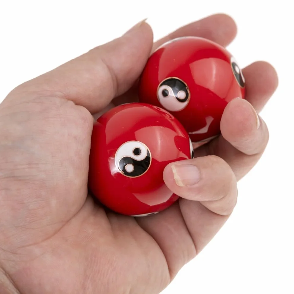 lachineuse - Zestaw kulek Qi Gong Yin Yang - Chińska emaliowana kula antystresowa - 40 mm - Kulki zdrowia - Zen Relaks Pudełko upominkowe - Przedmiot azjatycki Japonia Chiny Feng Shui - Kolor czerwony